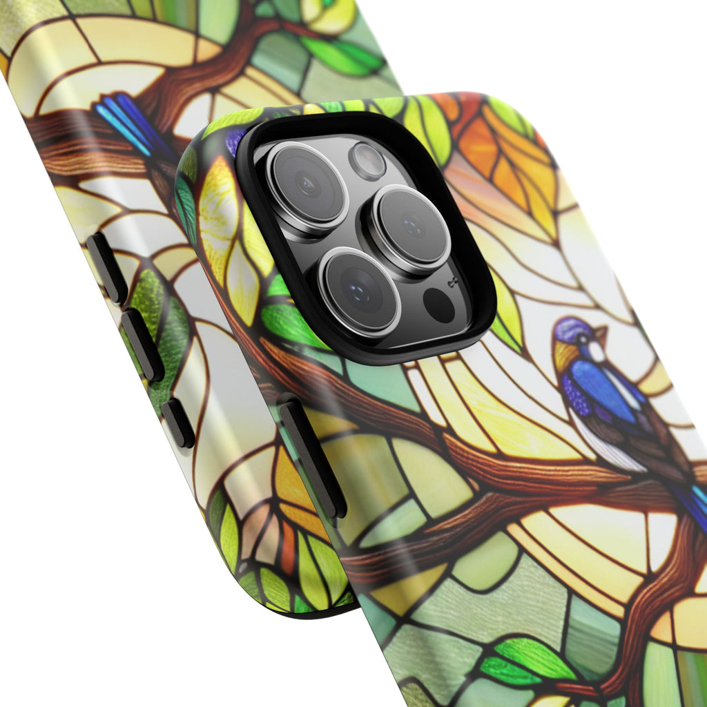 Stained Glass Effect Bird Phone Case, Floral Design Case, Birthday Gift for Her, Nature Esthetic, Sun Design,  iPhone 11 12 13 14 15 16