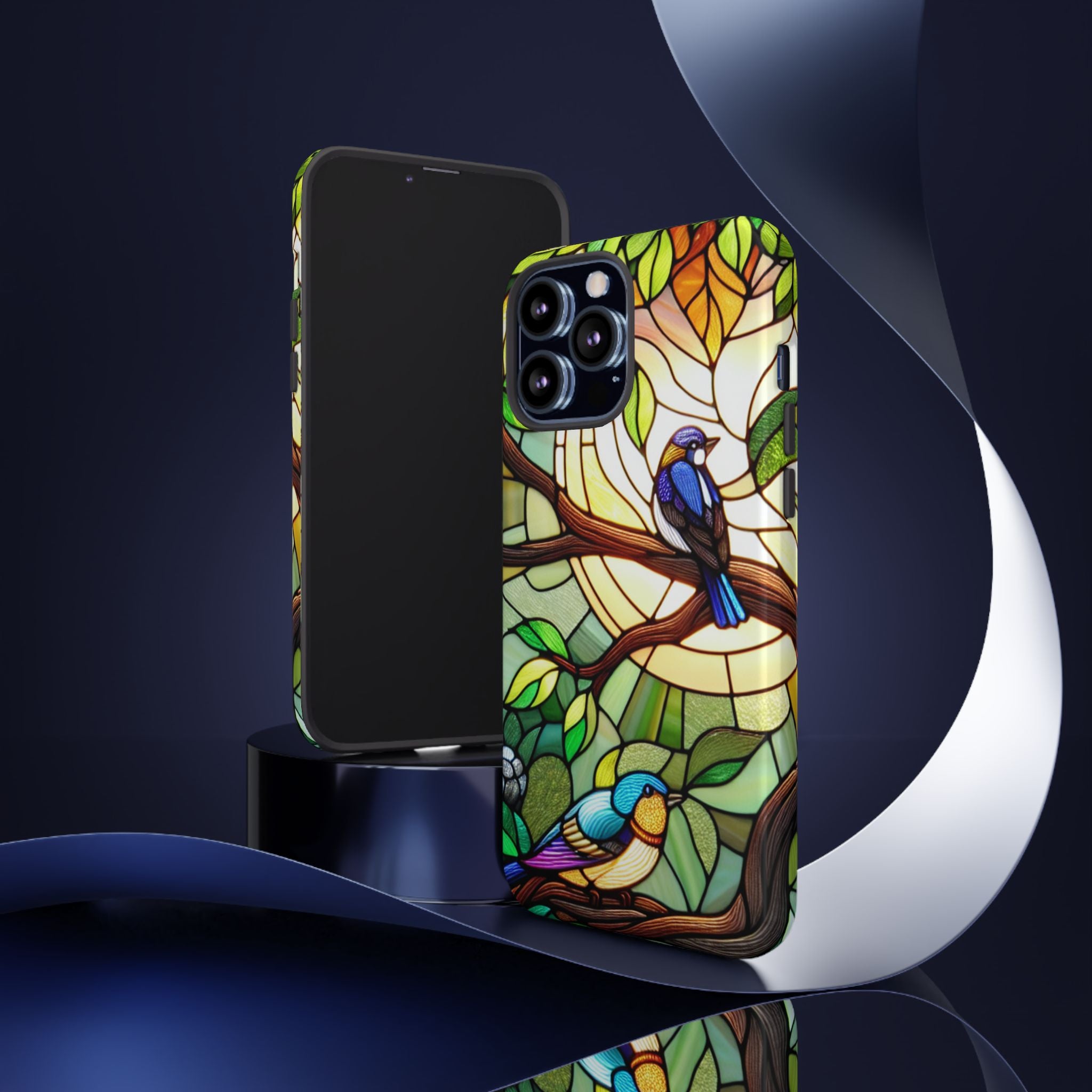 Stained Glass Effect Bird Phone Case, Floral Design Case, Birthday Gift for Her, Nature Esthetic, Sun Design,  iPhone 11 12 13 14 15 16