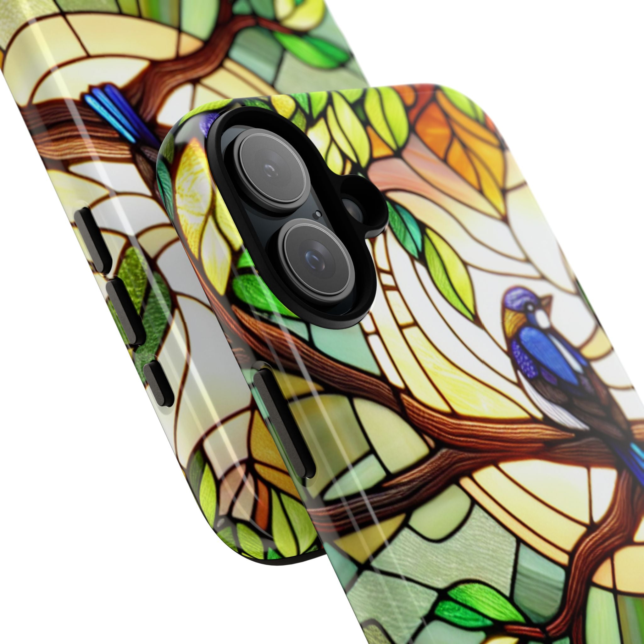 Stained Glass Effect Bird Phone Case, Floral Design Case, Birthday Gift for Her, Nature Esthetic, Sun Design,  iPhone 11 12 13 14 15 16