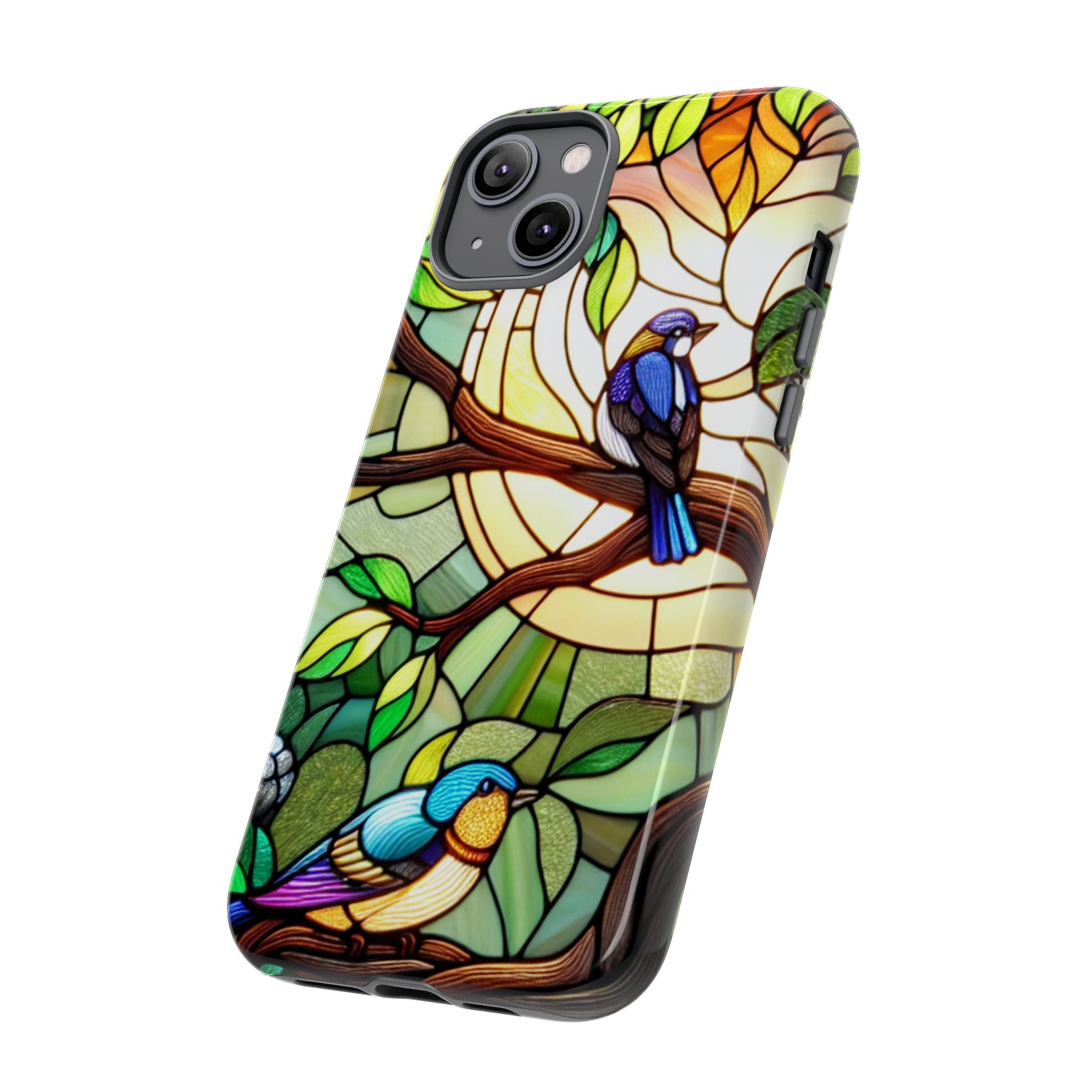 Stained Glass Effect Bird Phone Case, Floral Design Case, Birthday Gift for Her, Nature Esthetic, Sun Design,  iPhone 11 12 13 14 15 16