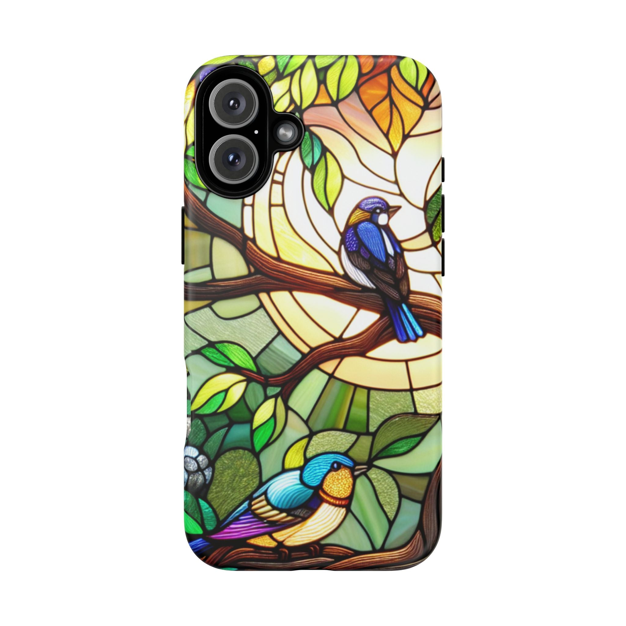Stained Glass Effect Bird Phone Case, Floral Design Case, Birthday Gift for Her, Nature Esthetic, Sun Design,  iPhone 11 12 13 14 15 16