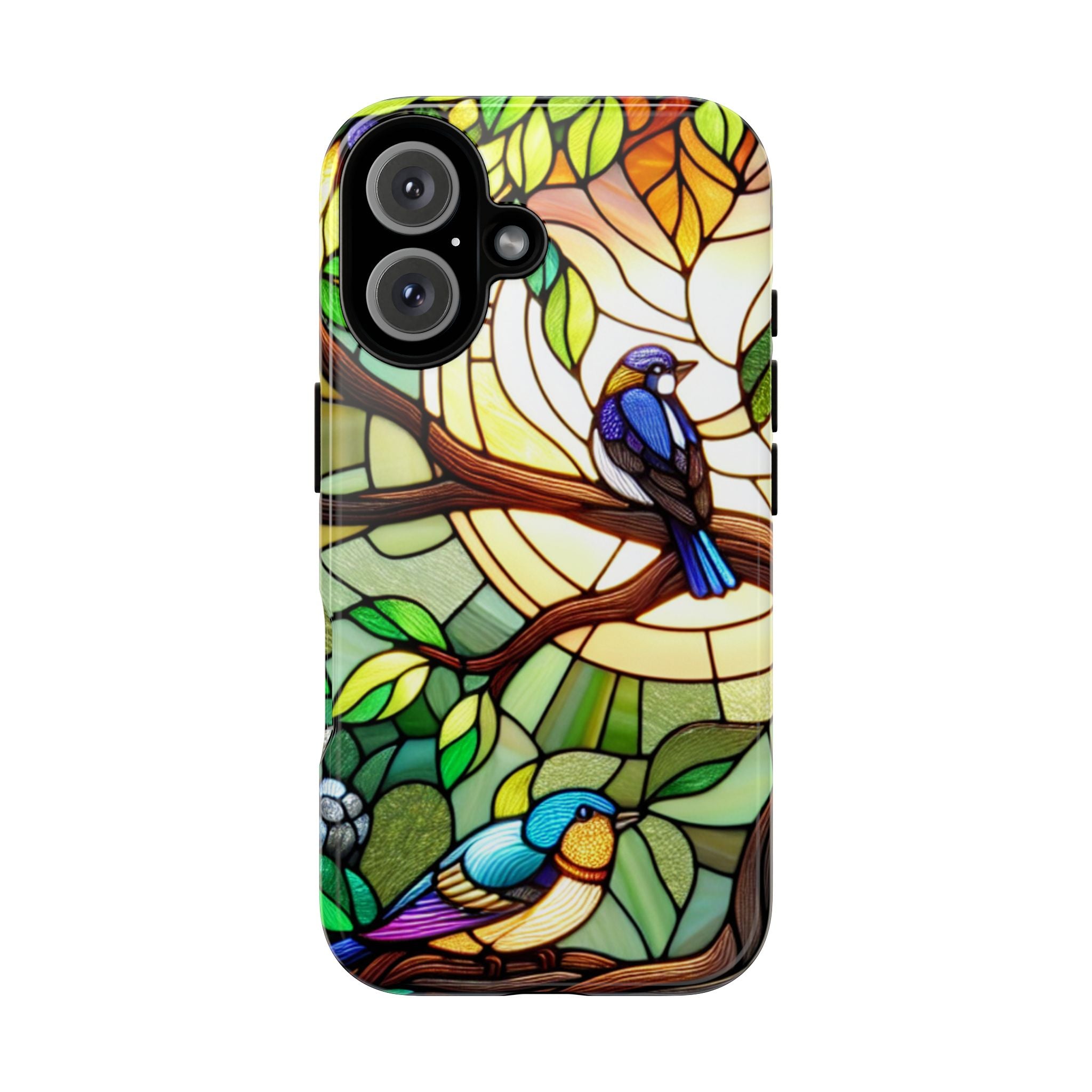 Stained Glass Effect Bird Phone Case, Floral Design Case, Birthday Gift for Her, Nature Esthetic, Sun Design,  iPhone 11 12 13 14 15 16
