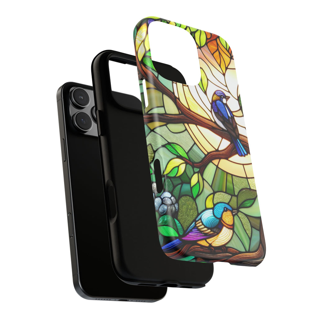 Stained Glass Effect Bird Phone Case, Floral Design Case, Birthday Gift for Her, Nature Esthetic, Sun Design,  iPhone 11 12 13 14 15 16