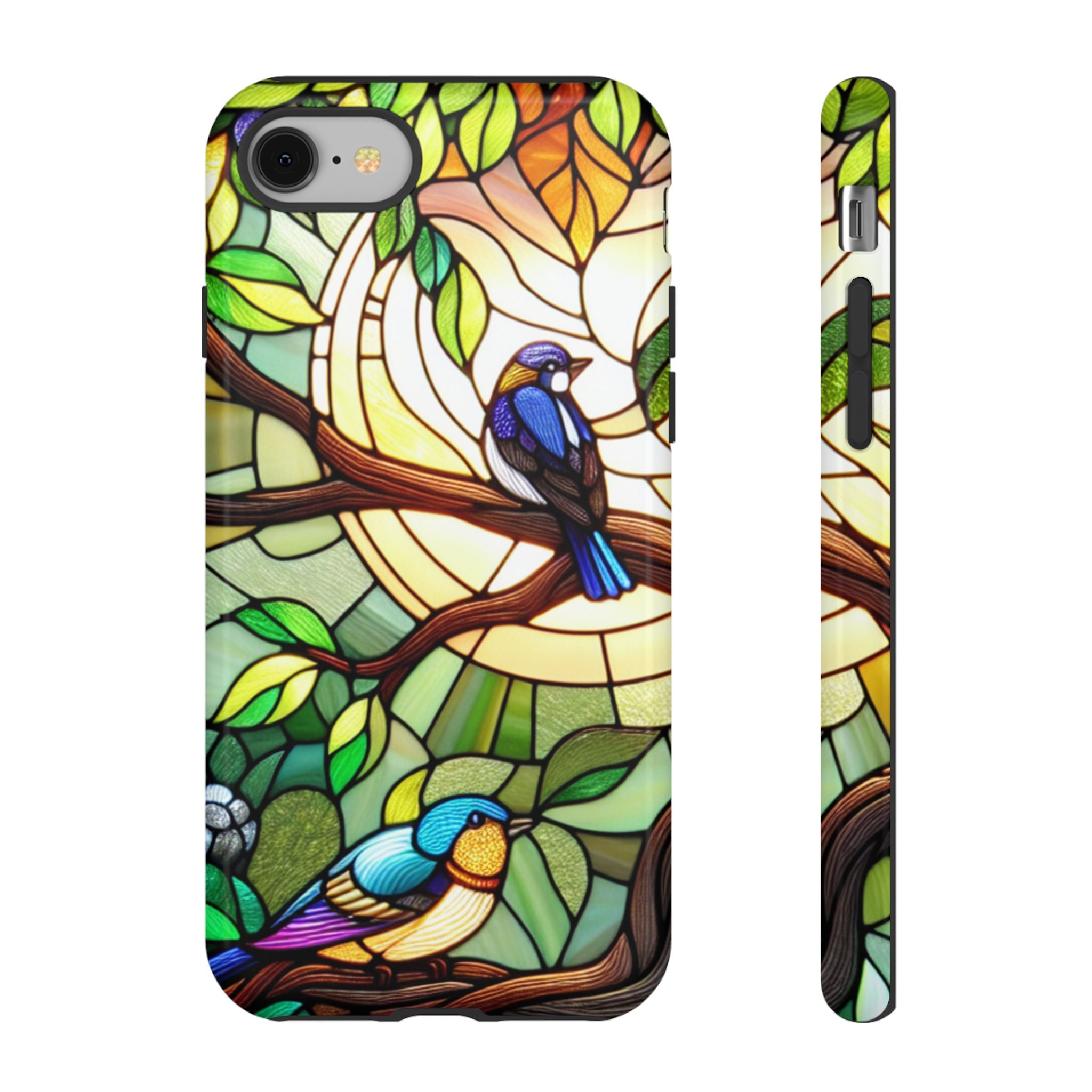 Stained Glass Effect Bird Phone Case, Floral Design Case, Birthday Gift for Her, Nature Esthetic, Sun Design,  iPhone 11 12 13 14 15 16
