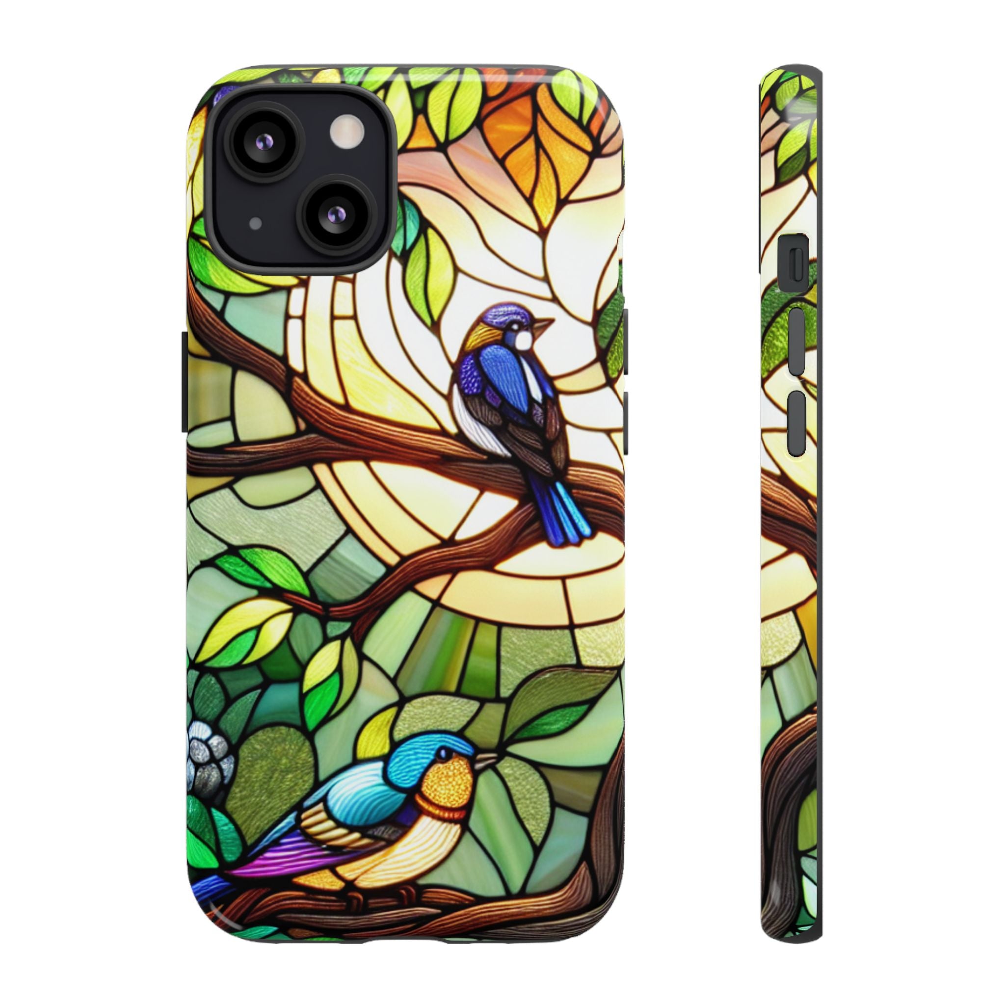 Stained Glass Effect Bird Phone Case, Floral Design Case, Birthday Gift for Her, Nature Esthetic, Sun Design,  iPhone 11 12 13 14 15 16