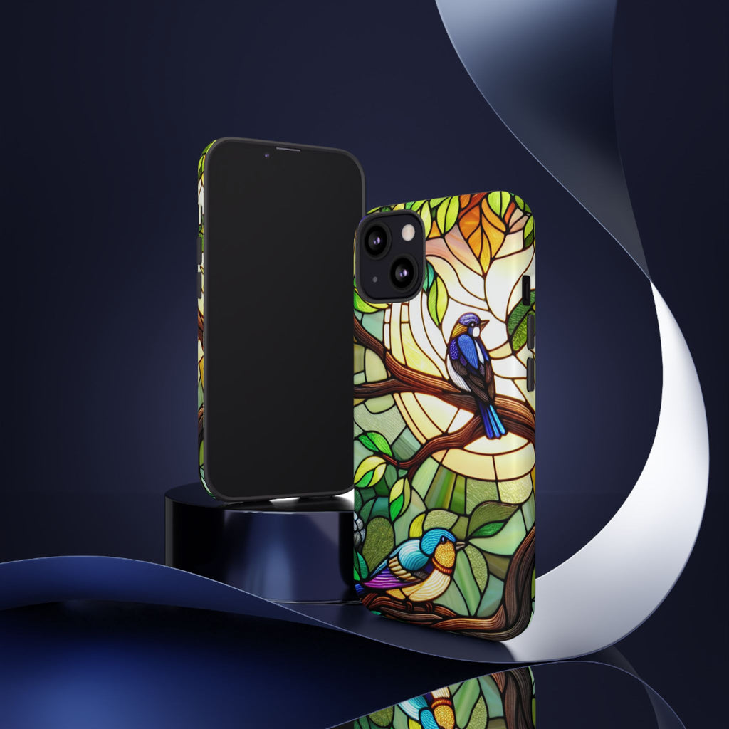 Stained Glass Effect Bird Phone Case, Floral Design Case, Birthday Gift for Her, Nature Esthetic, Sun Design,  iPhone 11 12 13 14 15 16