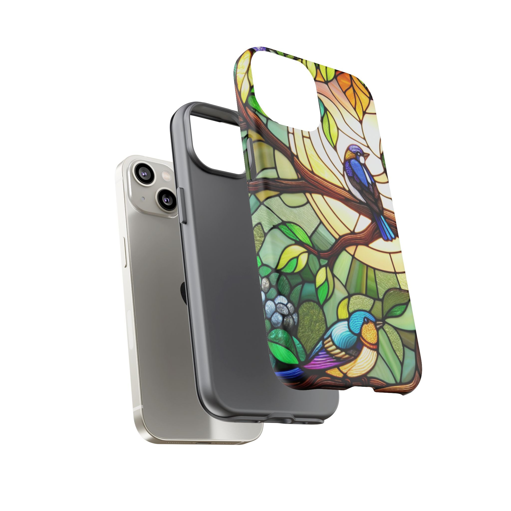 Stained Glass Effect Bird Phone Case, Floral Design Case, Birthday Gift for Her, Nature Esthetic, Sun Design,  iPhone 11 12 13 14 15 16