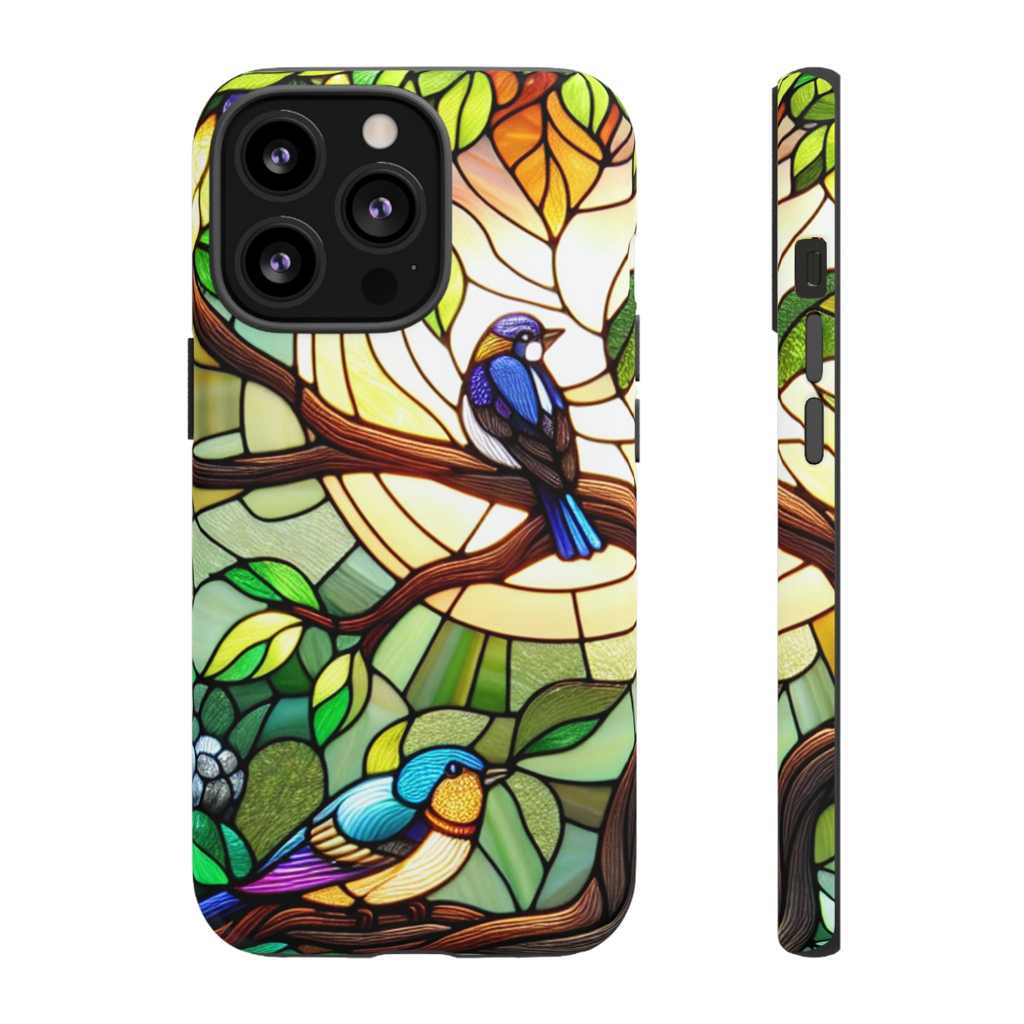 Stained Glass Effect Bird Phone Case, Floral Design Case, Birthday Gift for Her, Nature Esthetic, Sun Design,  iPhone 11 12 13 14 15 16