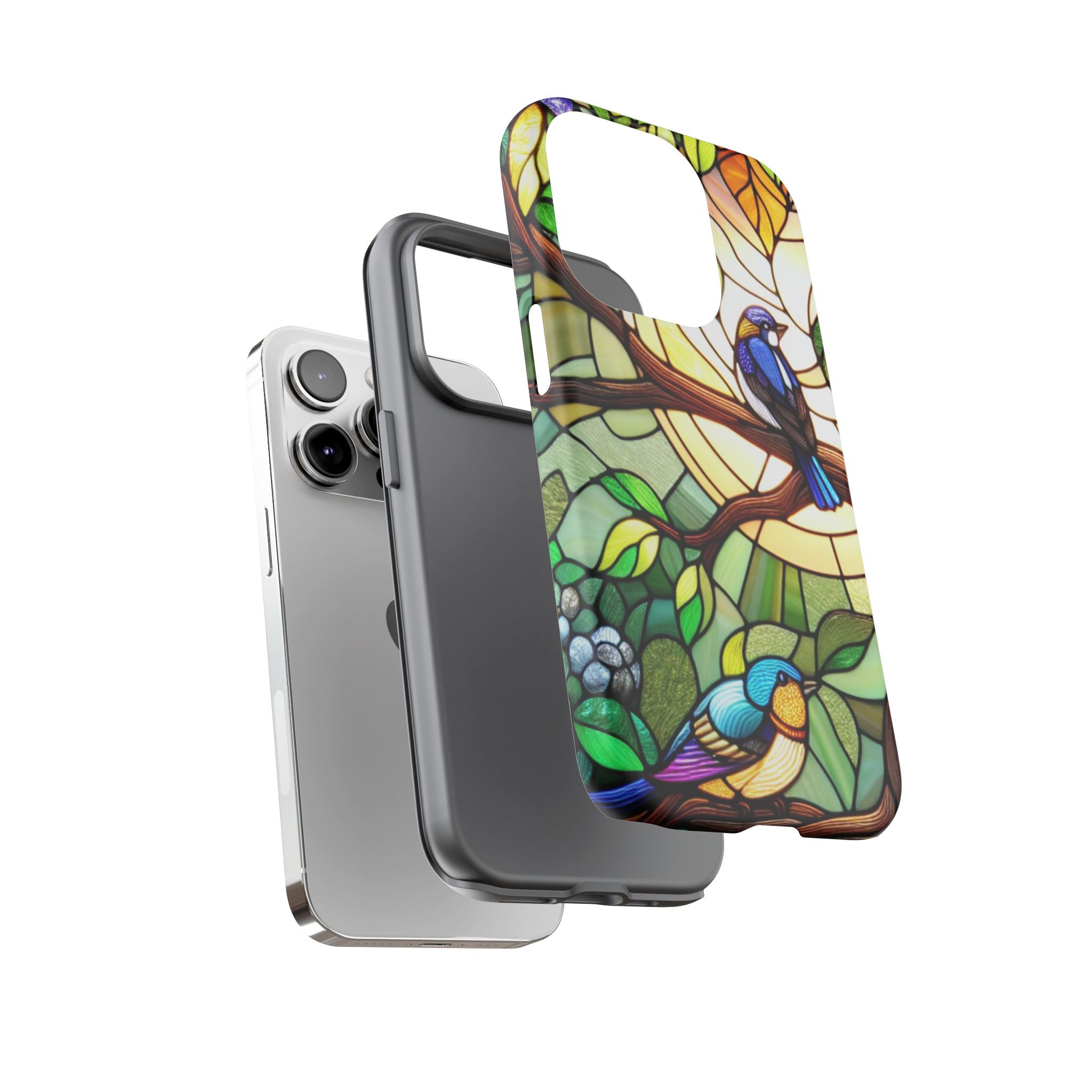 Stained Glass Effect Bird Phone Case, Floral Design Case, Birthday Gift for Her, Nature Esthetic, Sun Design,  iPhone 11 12 13 14 15 16