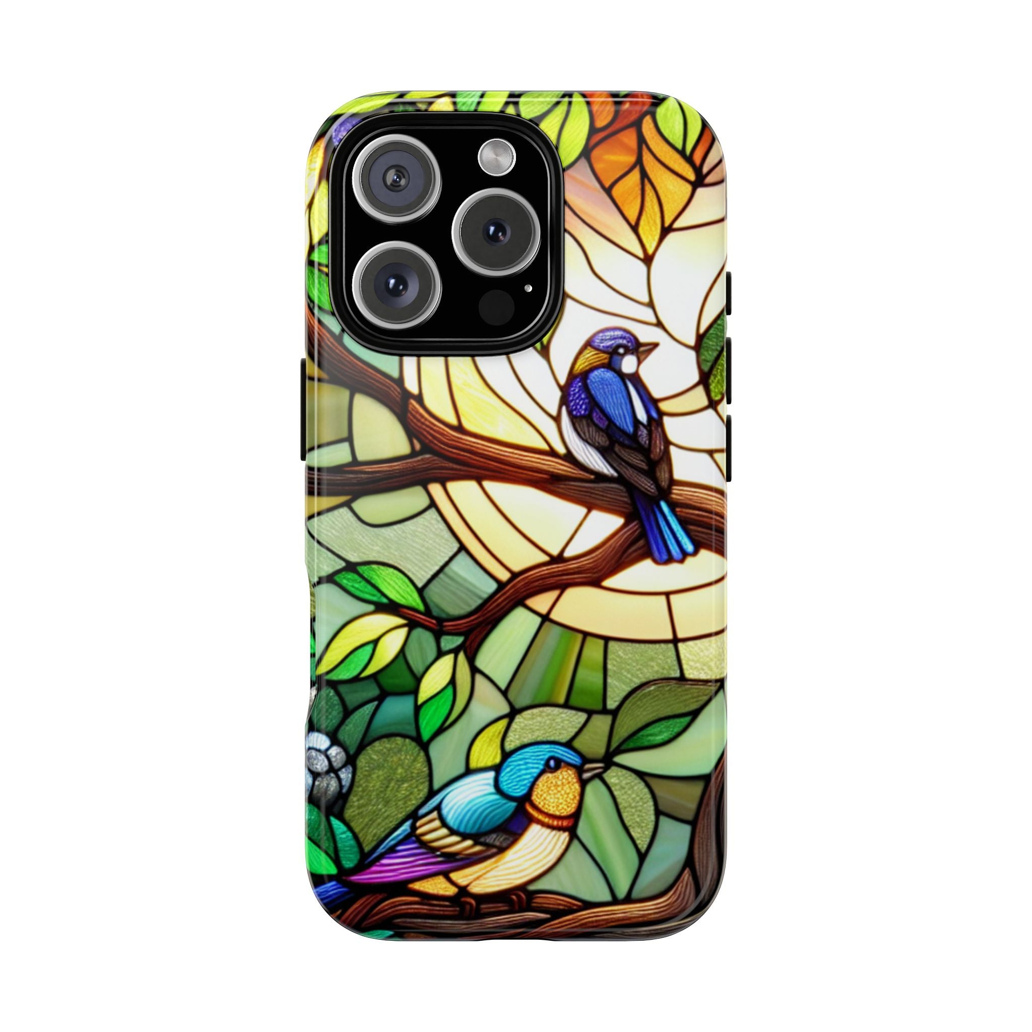 Stained Glass Effect Bird Phone Case, Floral Design Case, Birthday Gift for Her, Nature Esthetic, Sun Design,  iPhone 11 12 13 14 15 16
