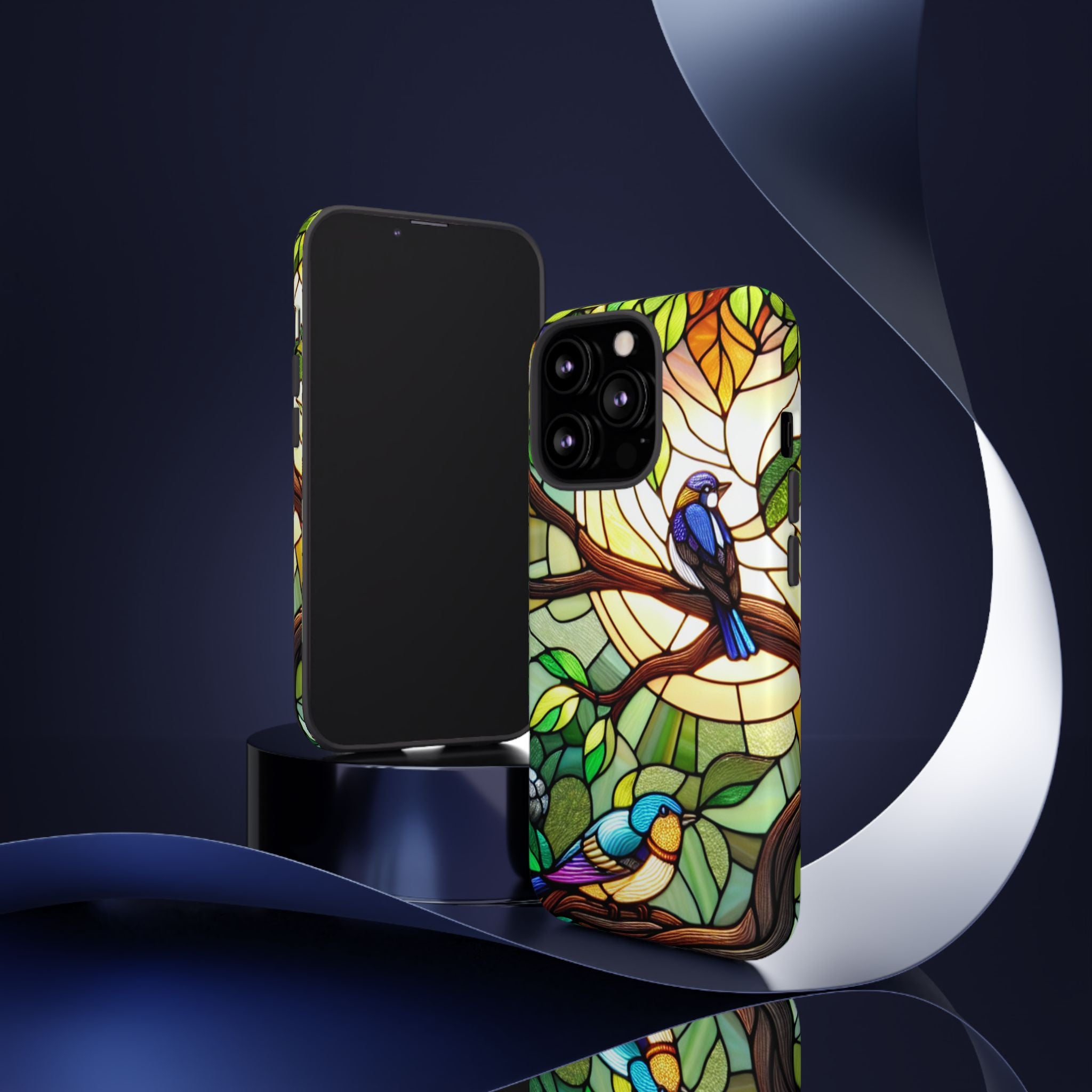 Stained Glass Effect Bird Phone Case, Floral Design Case, Birthday Gift for Her, Nature Esthetic, Sun Design,  iPhone 11 12 13 14 15 16