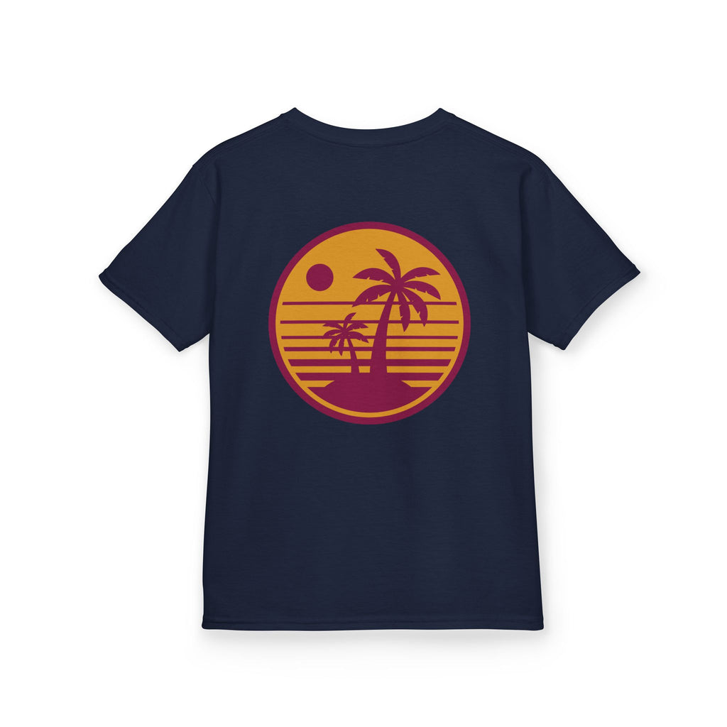 Kids T‑Shirt — Retro Sunset Palm Tree Beach Graphic