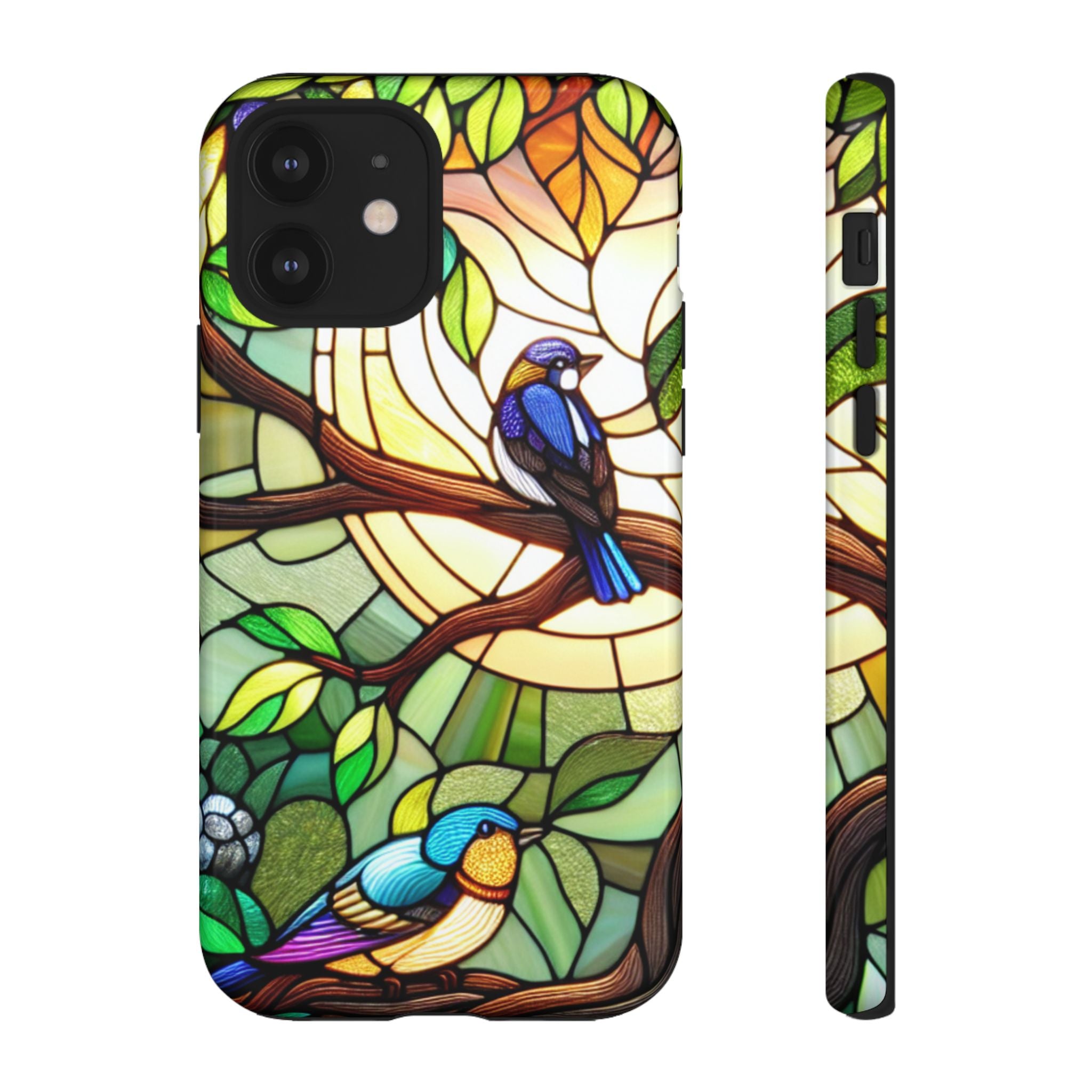 Stained Glass Effect Bird Phone Case, Floral Design Case, Birthday Gift for Her, Nature Esthetic, Sun Design,  iPhone 11 12 13 14 15 16