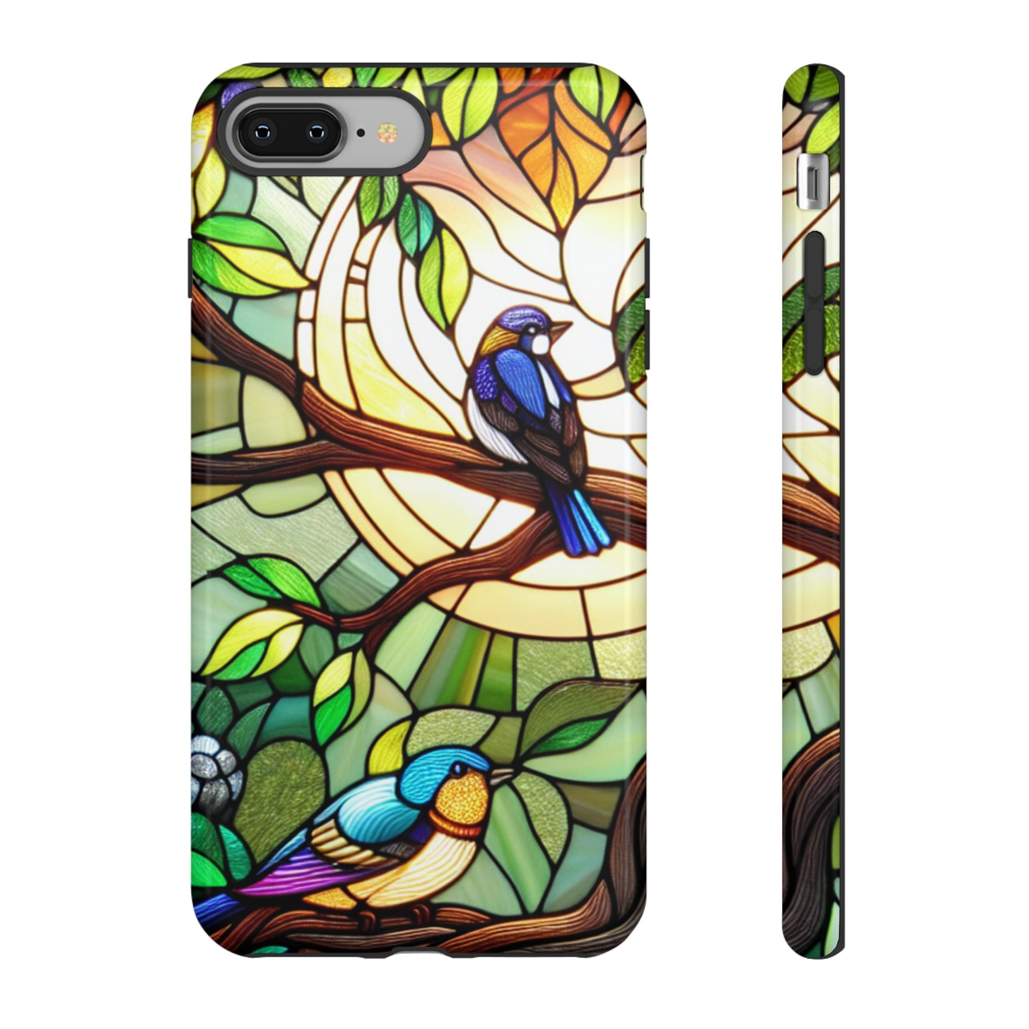 Stained Glass Effect Bird Phone Case, Floral Design Case, Birthday Gift for Her, Nature Esthetic, Sun Design,  iPhone 11 12 13 14 15 16