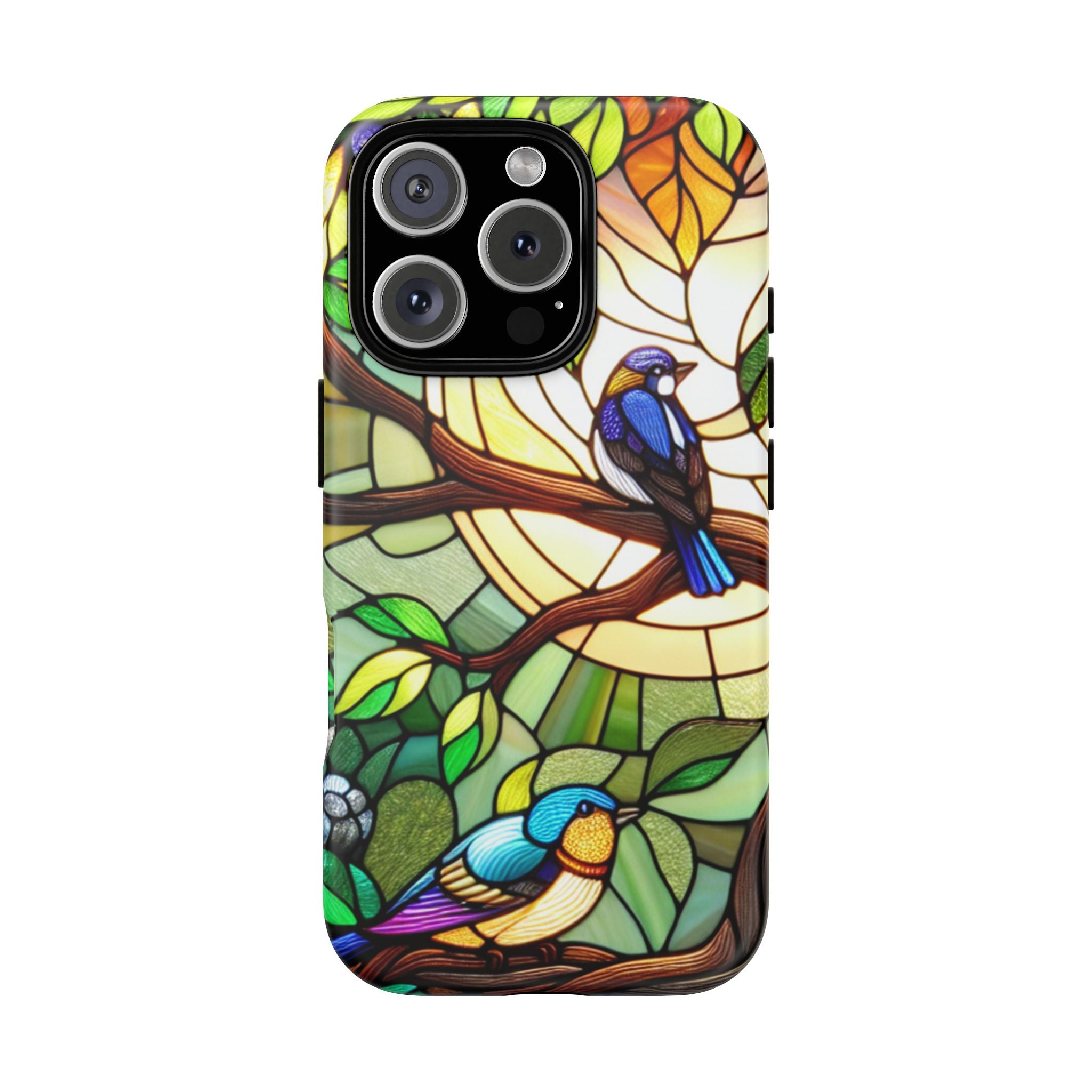 Stained Glass Effect Bird Phone Case, Floral Design Case, Birthday Gift for Her, Nature Esthetic, Sun Design,  iPhone 11 12 13 14 15 16