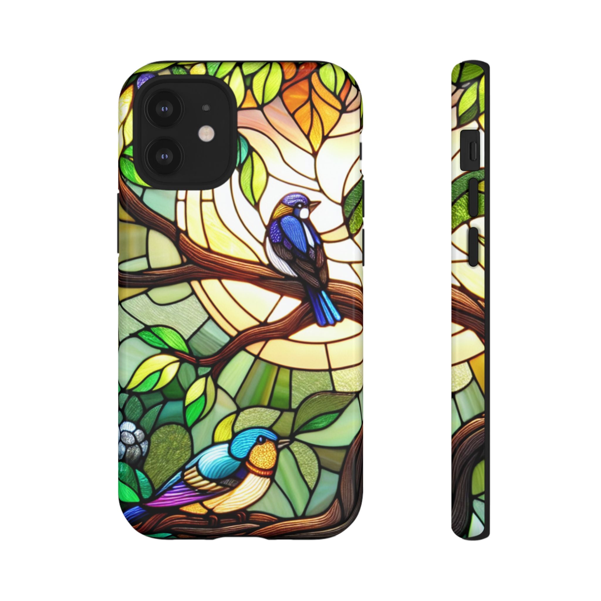 Stained Glass Effect Bird Phone Case, Floral Design Case, Birthday Gift for Her, Nature Esthetic, Sun Design,  iPhone 11 12 13 14 15 16