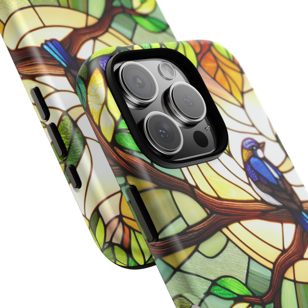 Stained Glass Effect Bird Phone Case, Floral Design Case, Birthday Gift for Her, Nature Esthetic, Sun Design,  iPhone 11 12 13 14 15 16