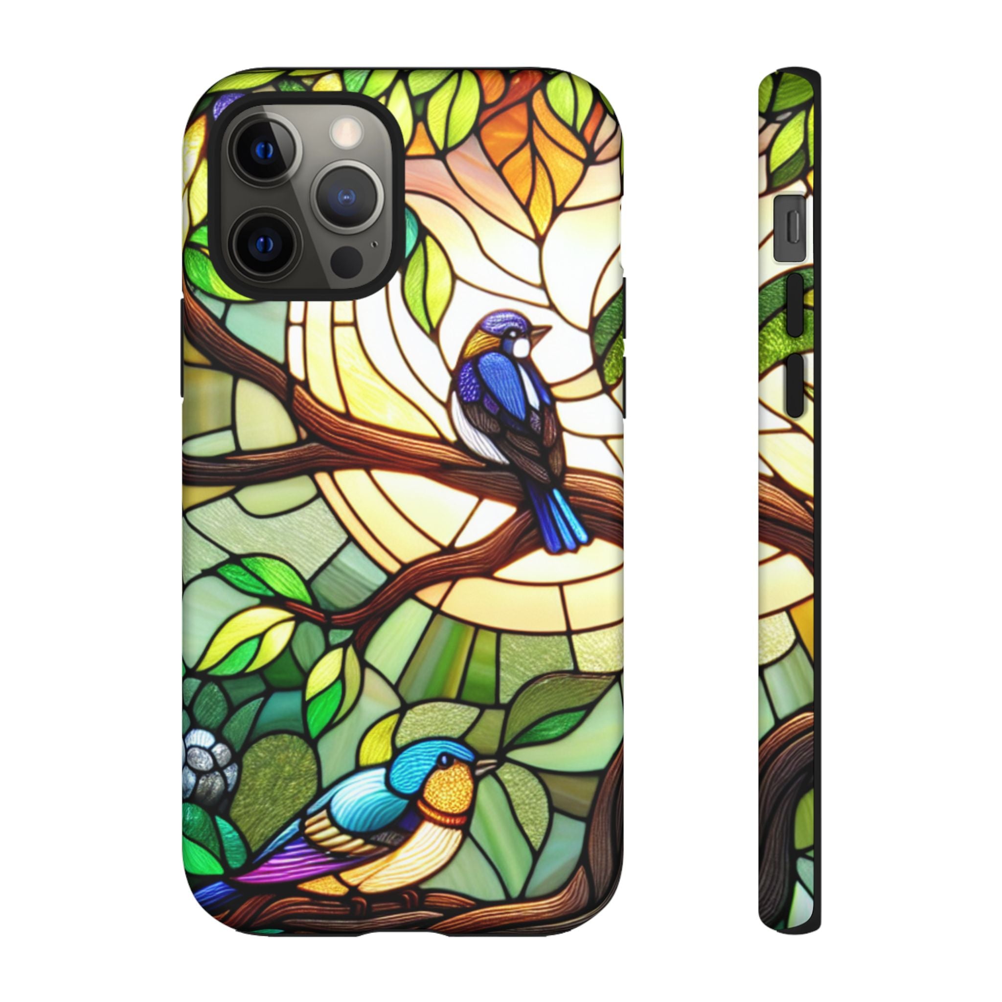 Stained Glass Effect Bird Phone Case, Floral Design Case, Birthday Gift for Her, Nature Esthetic, Sun Design,  iPhone 11 12 13 14 15 16