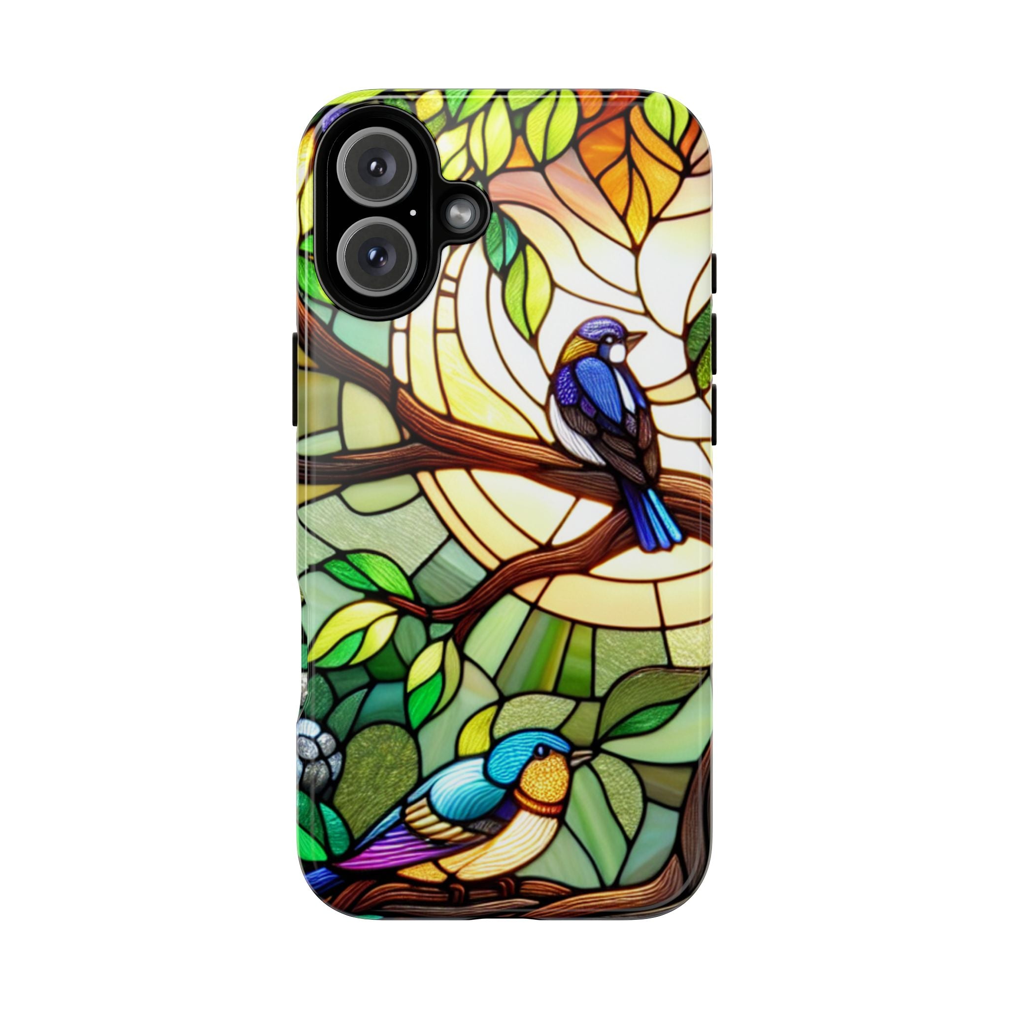 Stained Glass Effect Bird Phone Case, Floral Design Case, Birthday Gift for Her, Nature Esthetic, Sun Design,  iPhone 11 12 13 14 15 16