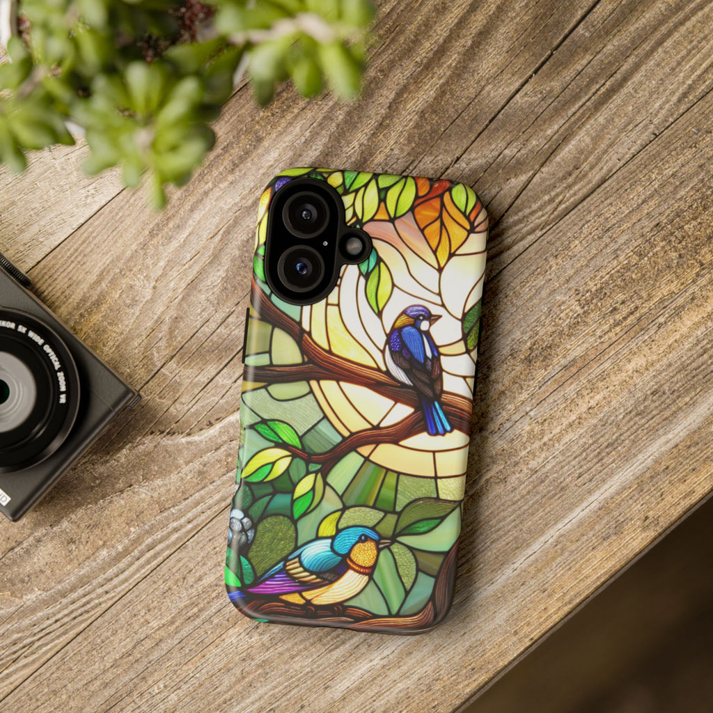 Stained Glass Effect Bird Phone Case, Floral Design Case, Birthday Gift for Her, Nature Esthetic, Sun Design,  iPhone 11 12 13 14 15 16