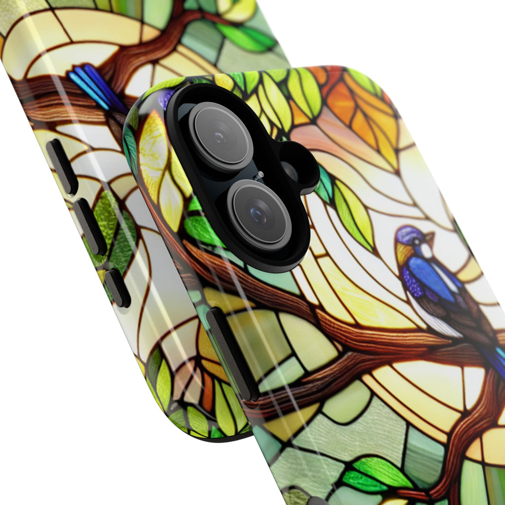 Stained Glass Effect Bird Phone Case, Floral Design Case, Birthday Gift for Her, Nature Esthetic, Sun Design,  iPhone 11 12 13 14 15 16