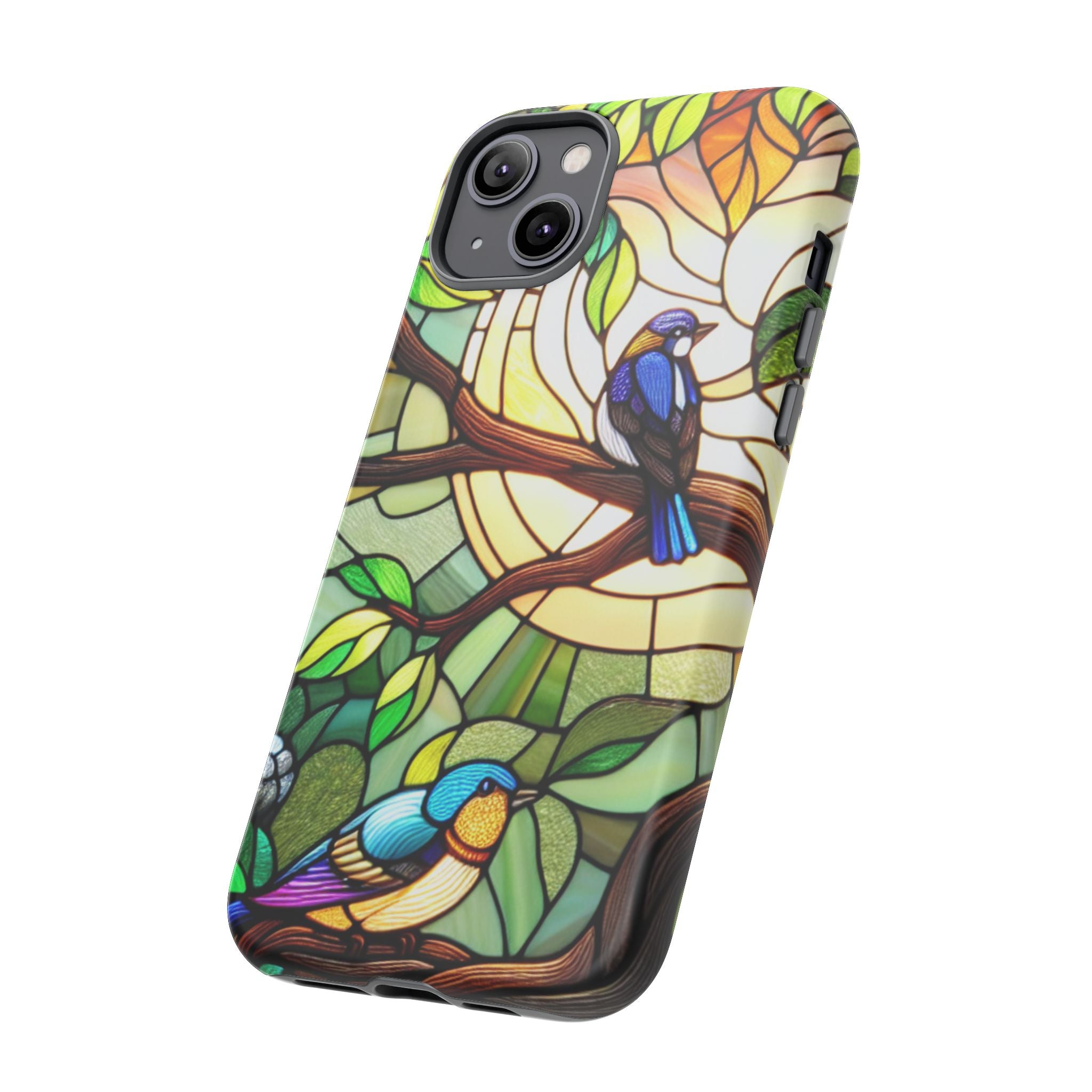 Stained Glass Effect Bird Phone Case, Floral Design Case, Birthday Gift for Her, Nature Esthetic, Sun Design,  iPhone 11 12 13 14 15 16