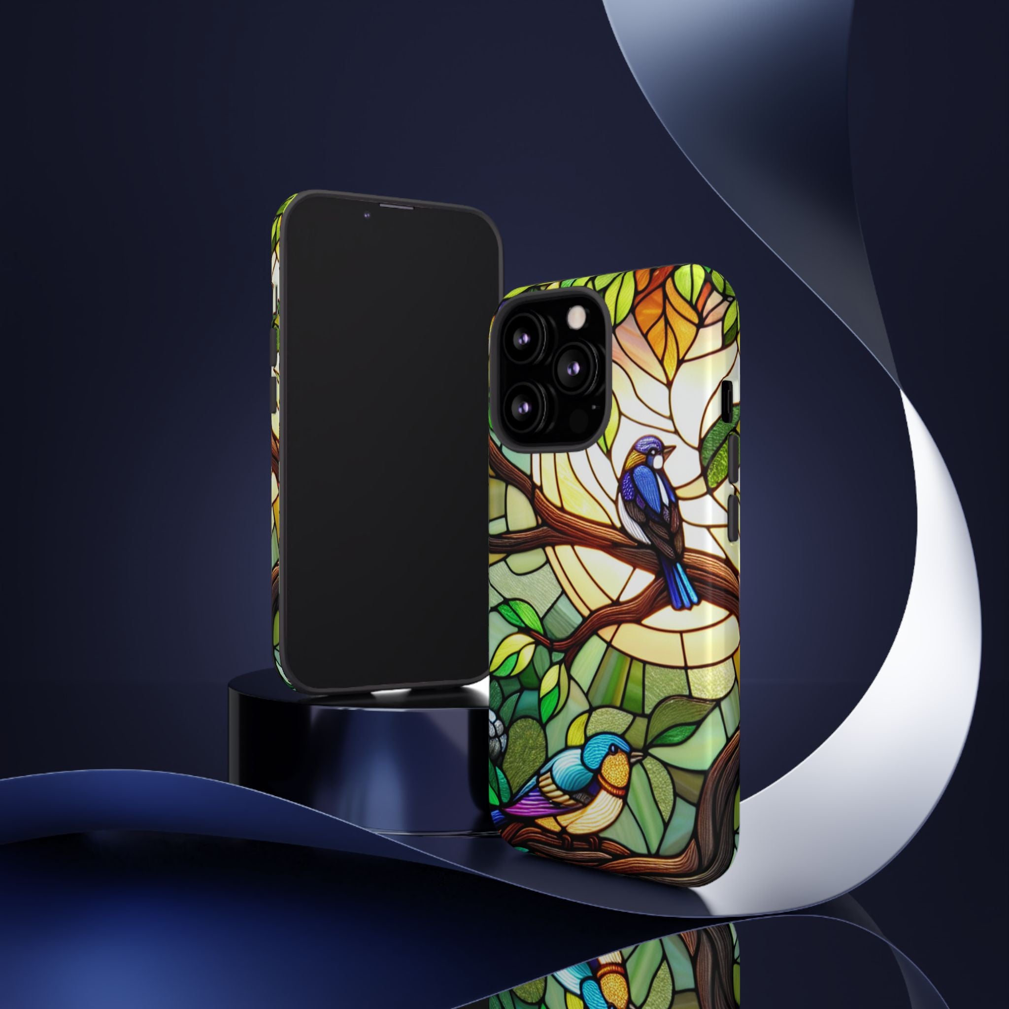 Stained Glass Effect Bird Phone Case, Floral Design Case, Birthday Gift for Her, Nature Esthetic, Sun Design,  iPhone 11 12 13 14 15 16