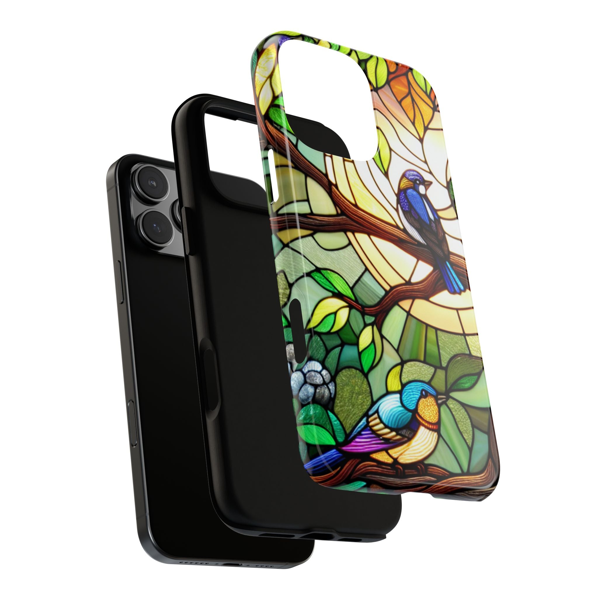Stained Glass Effect Bird Phone Case, Floral Design Case, Birthday Gift for Her, Nature Esthetic, Sun Design,  iPhone 11 12 13 14 15 16
