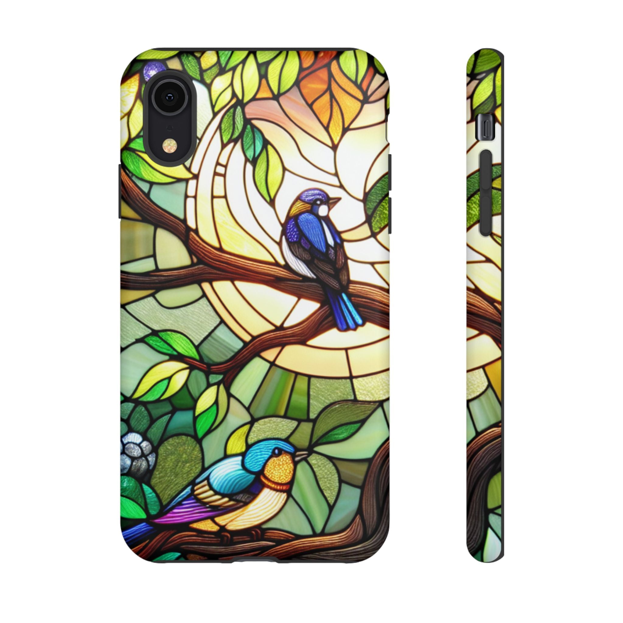 Stained Glass Effect Bird Phone Case, Floral Design Case, Birthday Gift for Her, Nature Esthetic, Sun Design,  iPhone 11 12 13 14 15 16