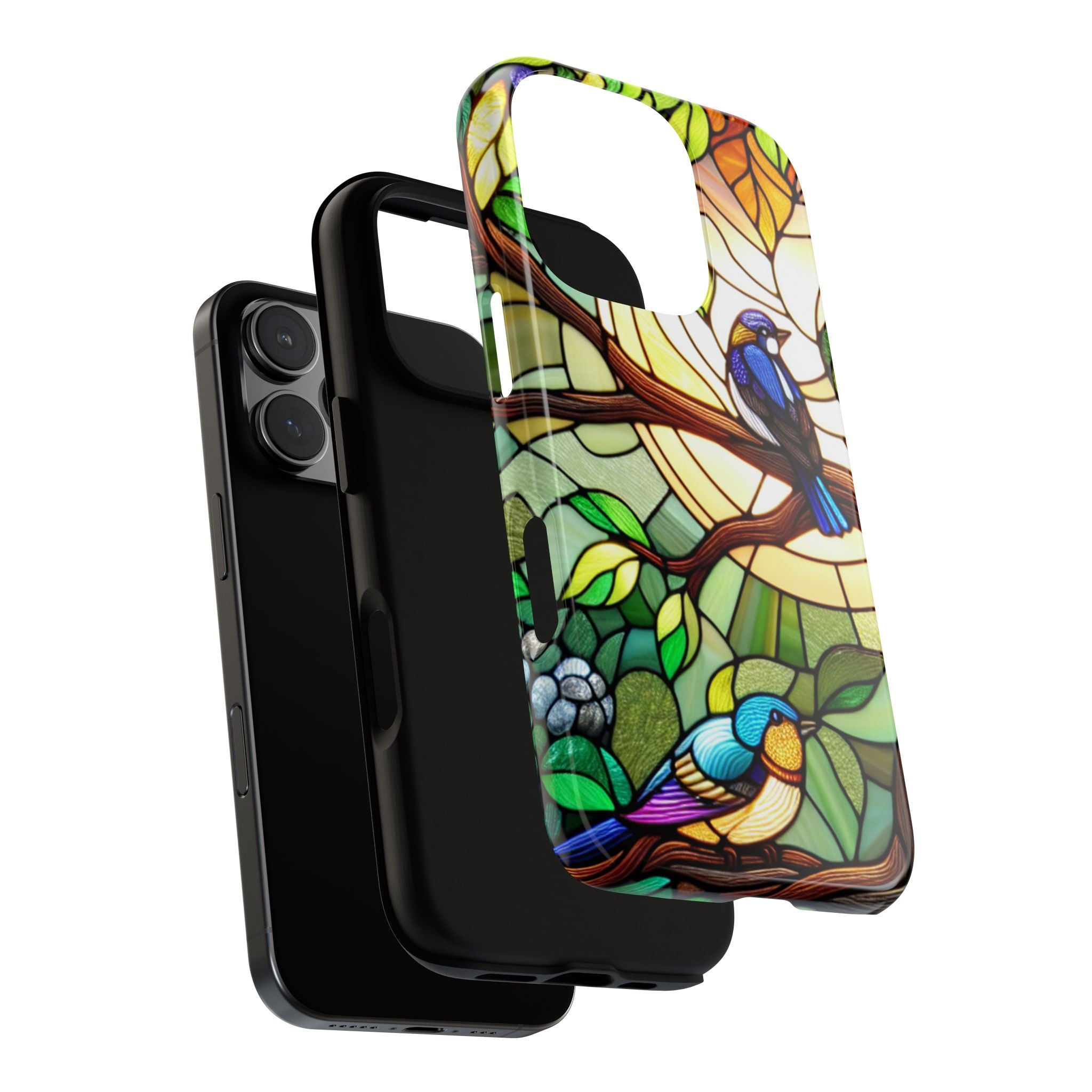 Stained Glass Effect Bird Phone Case, Floral Design Case, Birthday Gift for Her, Nature Esthetic, Sun Design,  iPhone 11 12 13 14 15 16