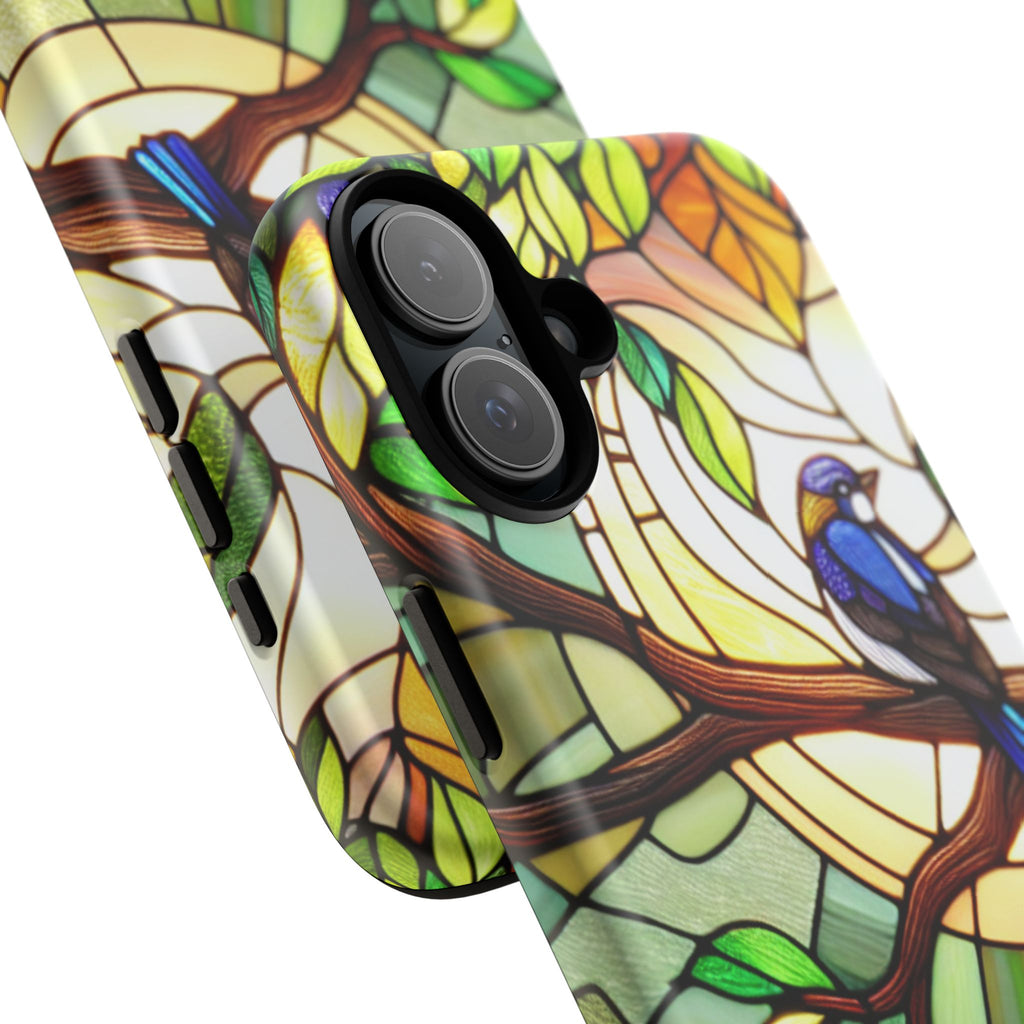 Stained Glass Effect Bird Phone Case, Floral Design Case, Birthday Gift for Her, Nature Esthetic, Sun Design,  iPhone 11 12 13 14 15 16