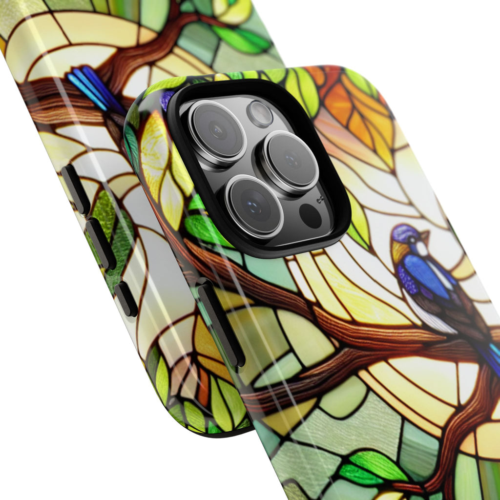 Stained Glass Effect Bird Phone Case, Floral Design Case, Birthday Gift for Her, Nature Esthetic, Sun Design,  iPhone 11 12 13 14 15 16