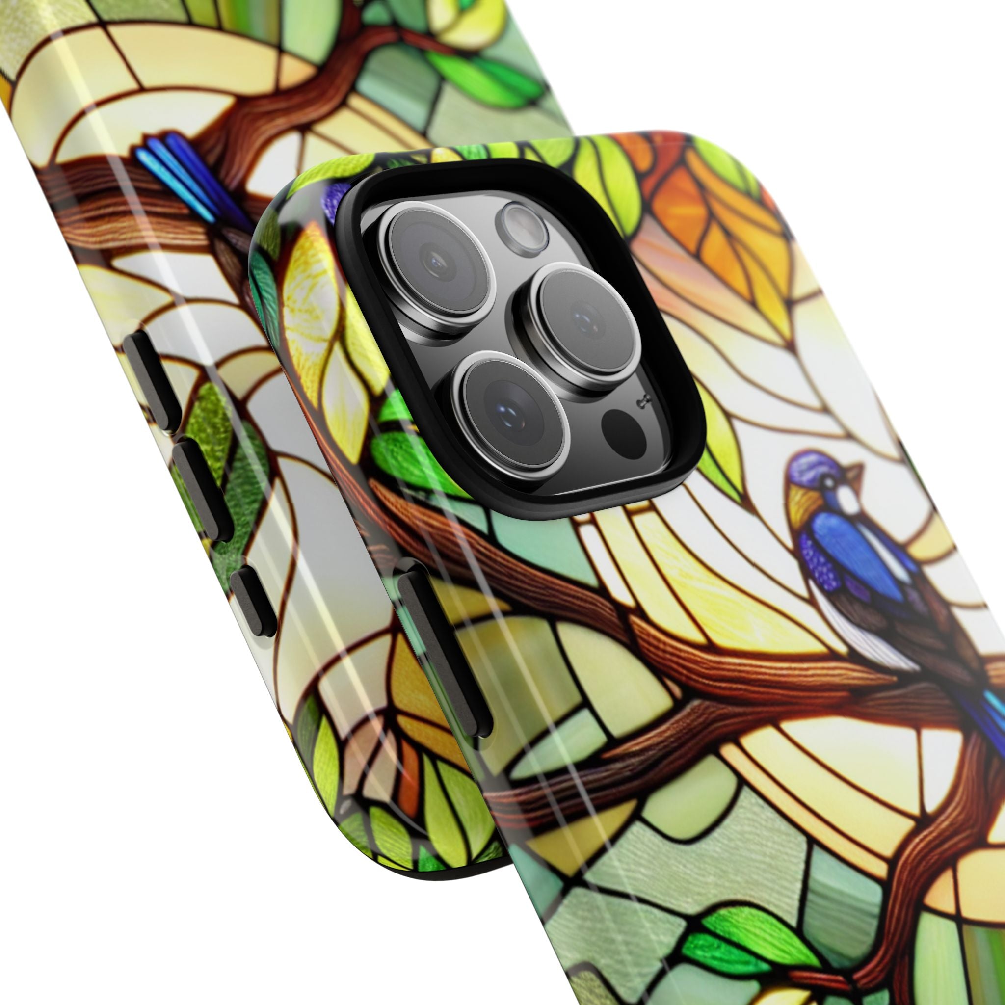 Stained Glass Effect Bird Phone Case, Floral Design Case, Birthday Gift for Her, Nature Esthetic, Sun Design,  iPhone 11 12 13 14 15 16