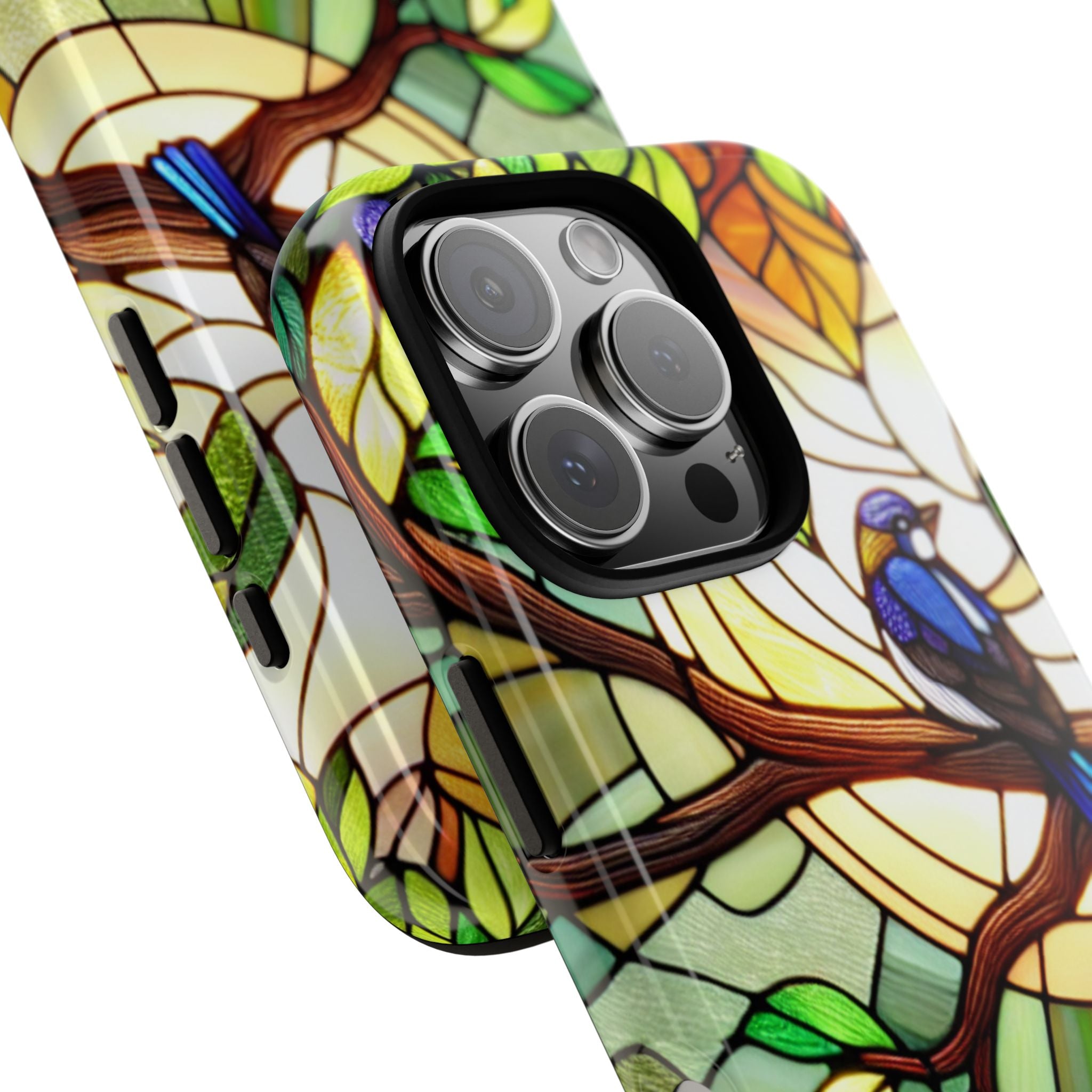Stained Glass Effect Bird Phone Case, Floral Design Case, Birthday Gift for Her, Nature Esthetic, Sun Design,  iPhone 11 12 13 14 15 16