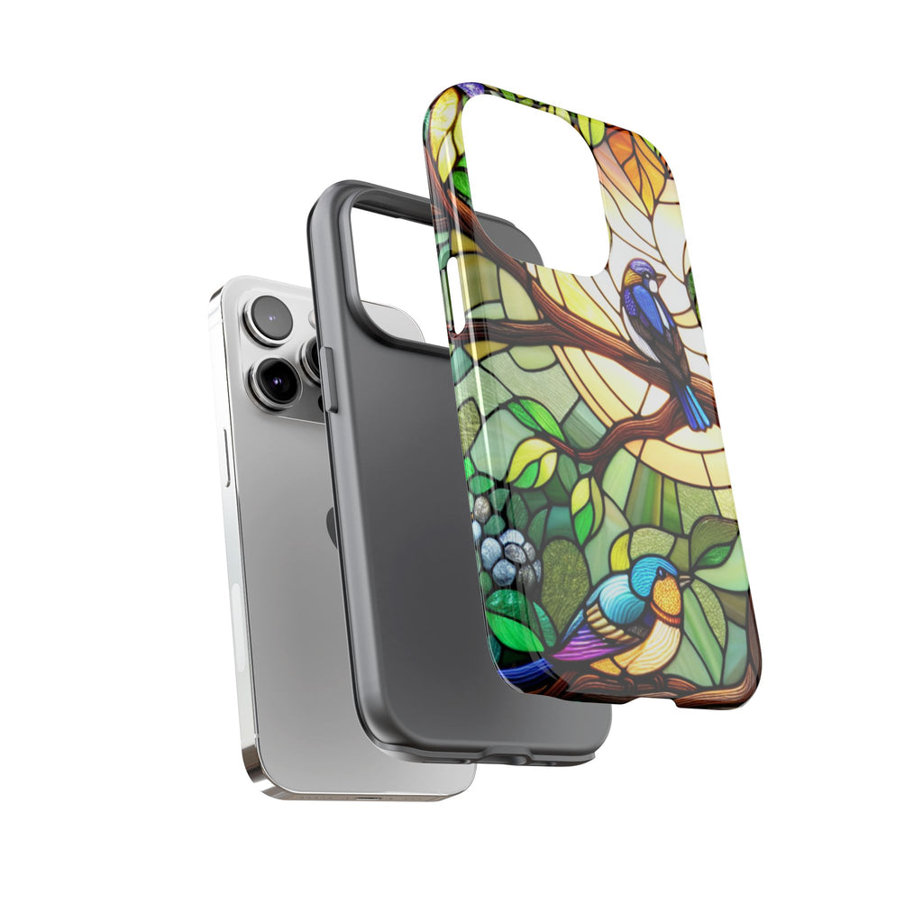 Stained Glass Effect Bird Phone Case, Floral Design Case, Birthday Gift for Her, Nature Esthetic, Sun Design,  iPhone 11 12 13 14 15 16