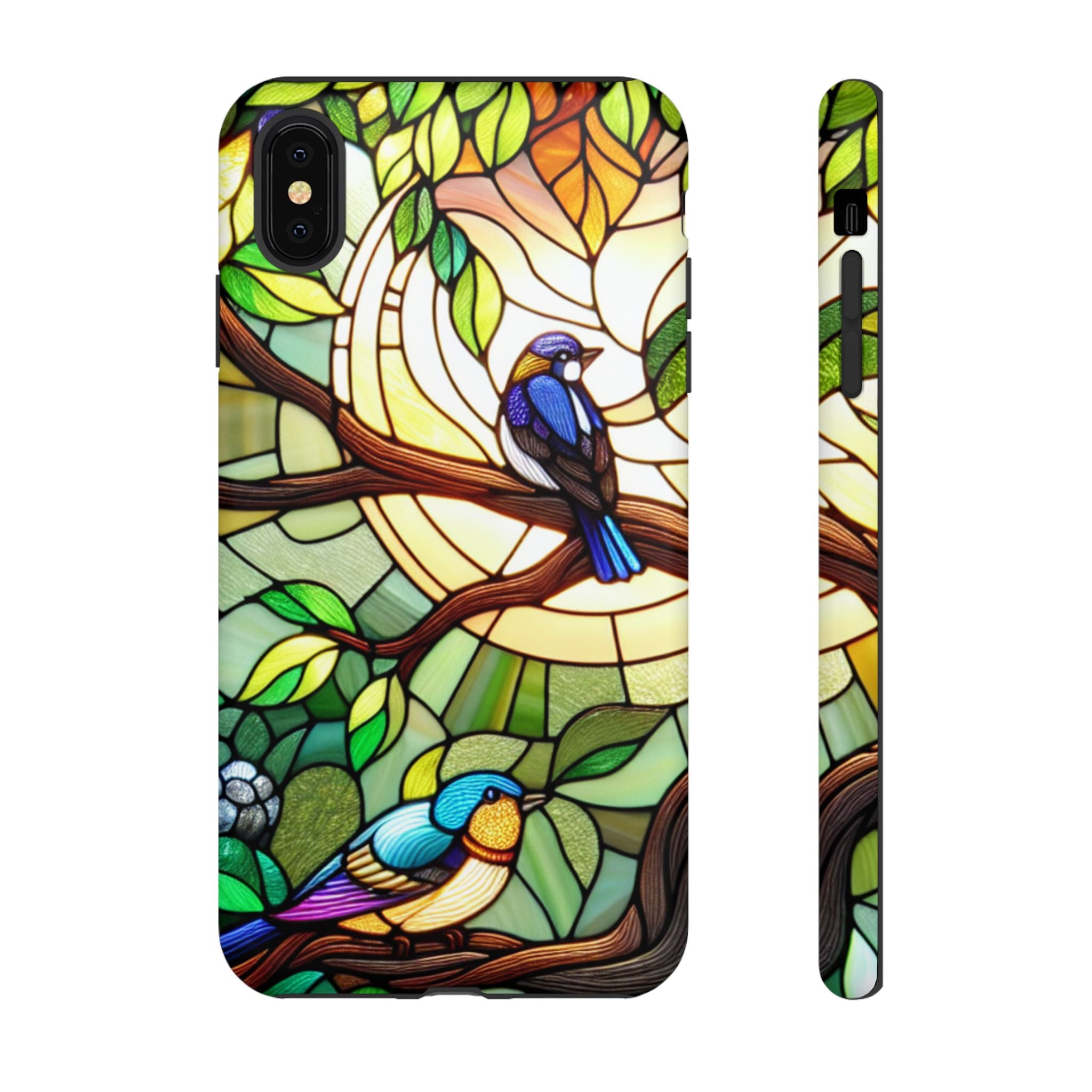 Stained Glass Effect Bird Phone Case, Floral Design Case, Birthday Gift for Her, Nature Esthetic, Sun Design,  iPhone 11 12 13 14 15 16