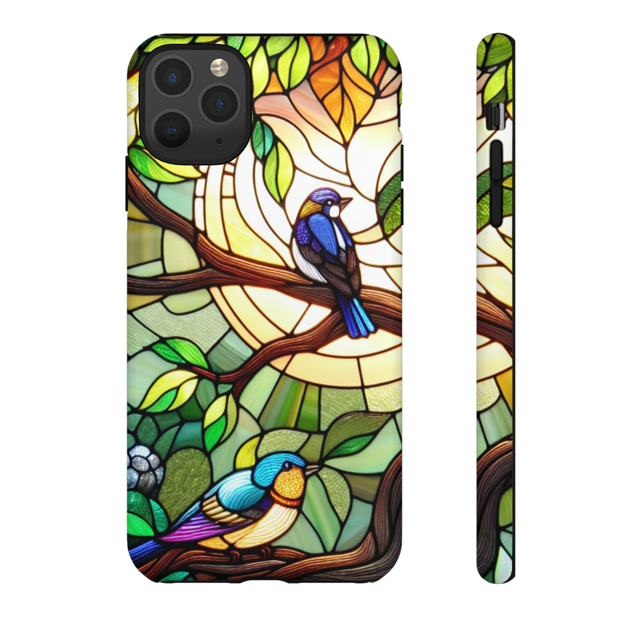 Stained Glass Effect Bird Phone Case, Floral Design Case, Birthday Gift for Her, Nature Esthetic, Sun Design,  iPhone 11 12 13 14 15 16