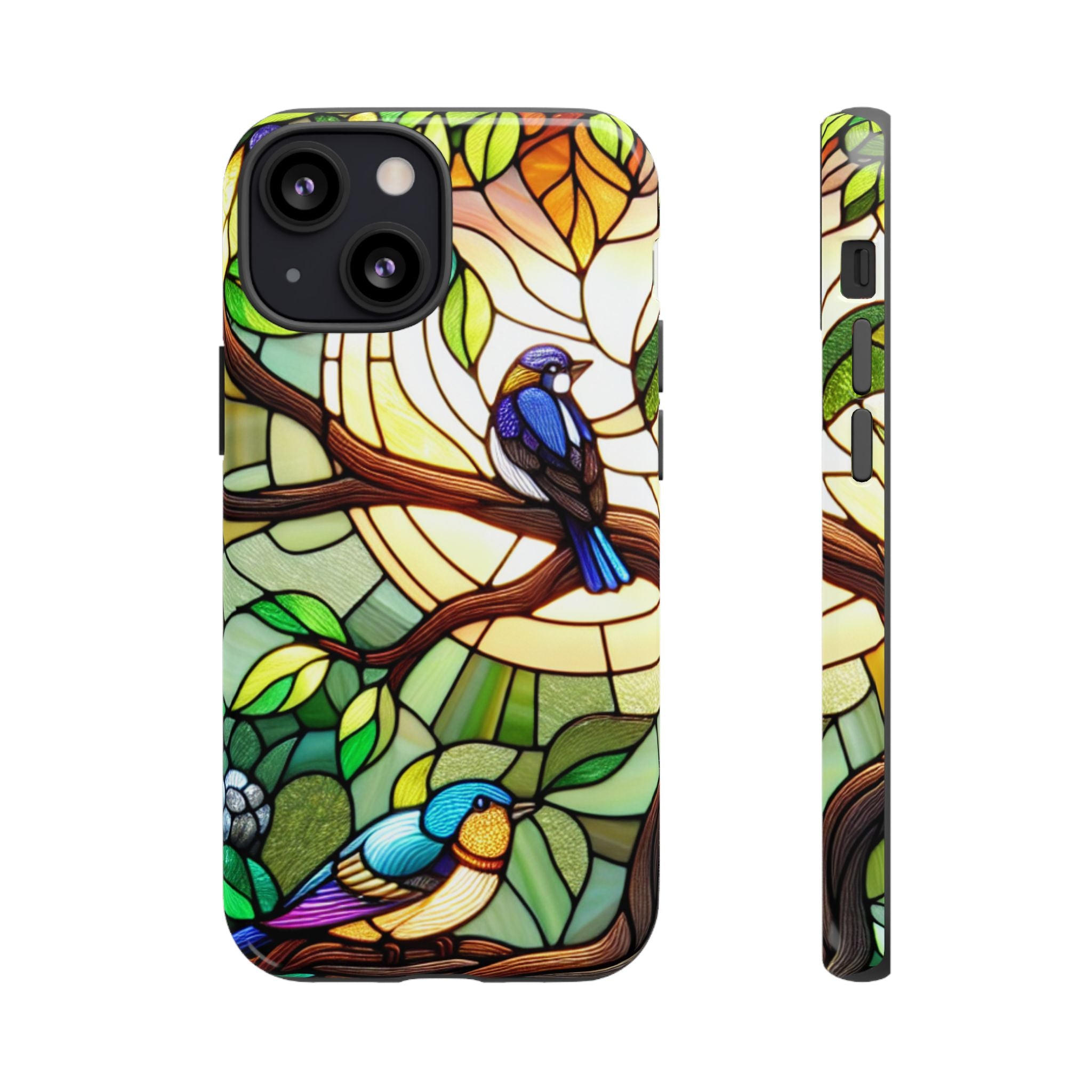 Stained Glass Effect Bird Phone Case, Floral Design Case, Birthday Gift for Her, Nature Esthetic, Sun Design,  iPhone 11 12 13 14 15 16