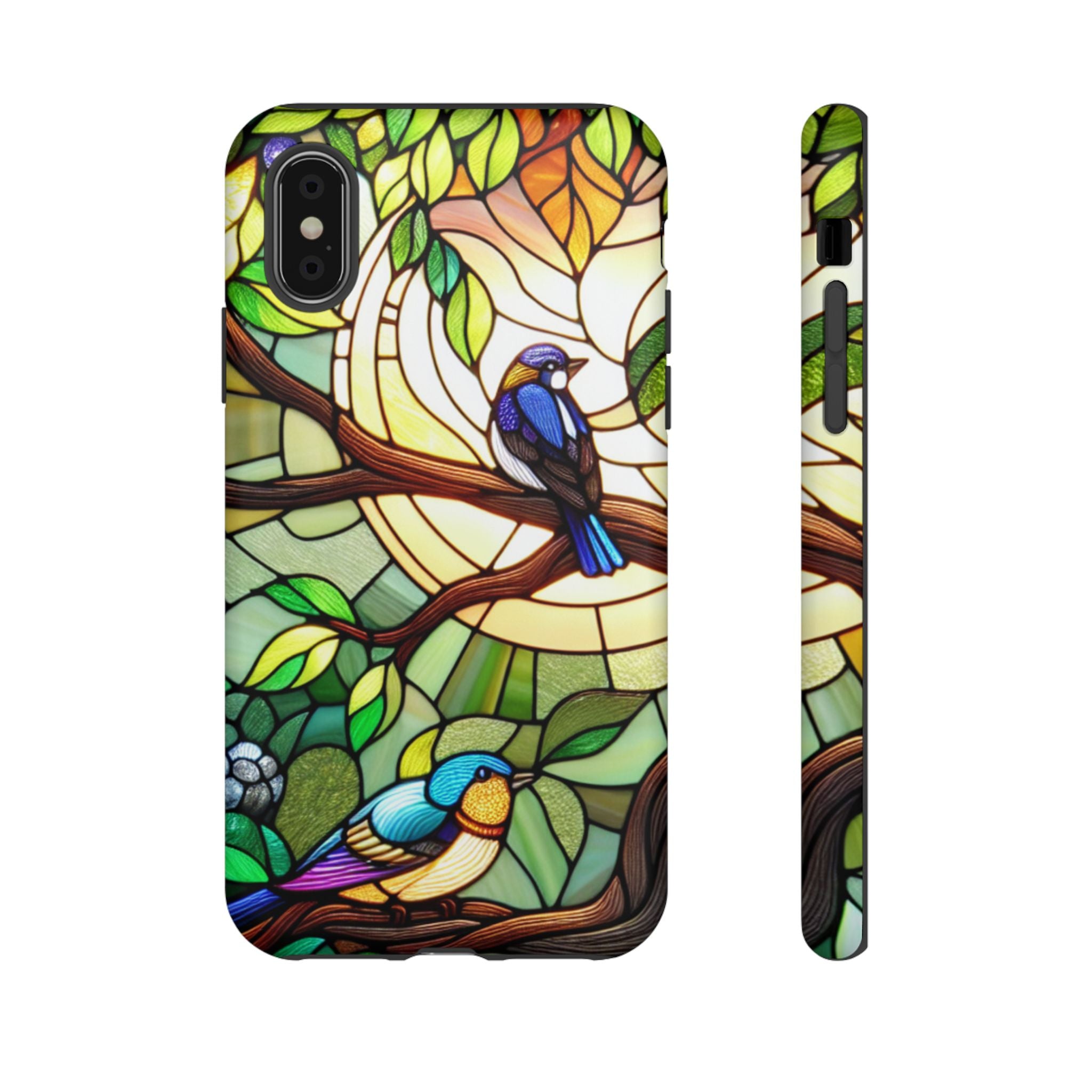 Stained Glass Effect Bird Phone Case, Floral Design Case, Birthday Gift for Her, Nature Esthetic, Sun Design,  iPhone 11 12 13 14 15 16