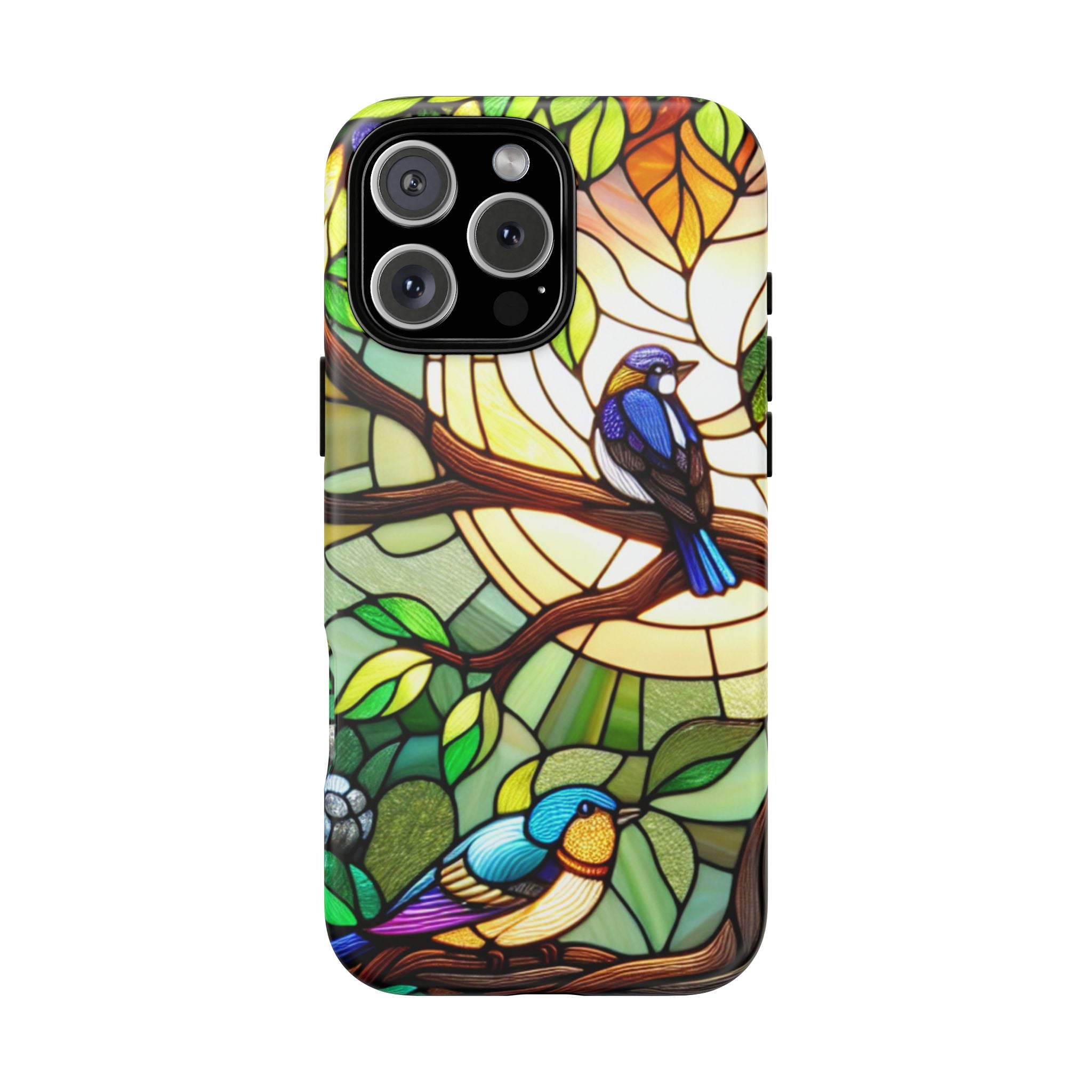 Stained Glass Effect Bird Phone Case, Floral Design Case, Birthday Gift for Her, Nature Esthetic, Sun Design,  iPhone 11 12 13 14 15 16