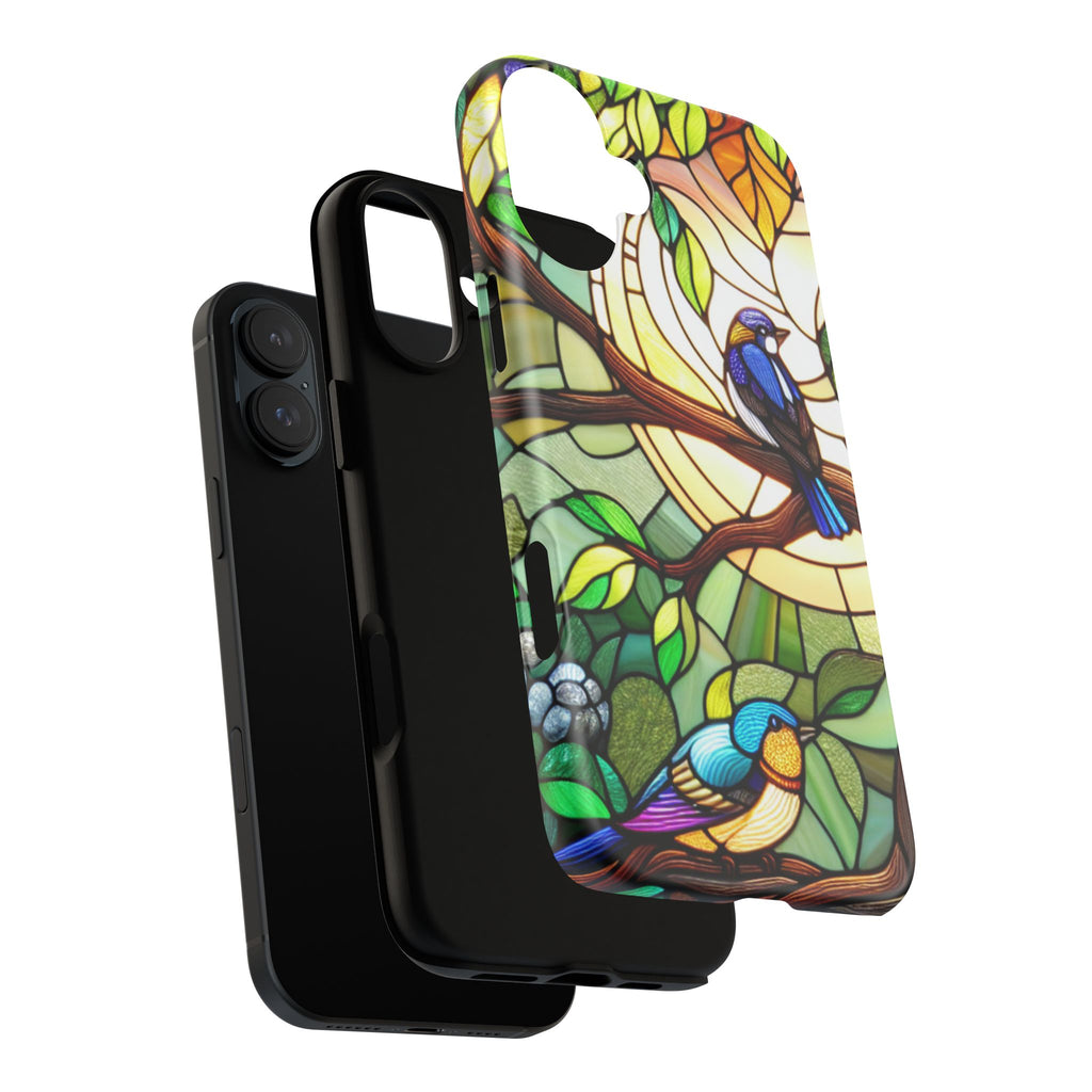 Stained Glass Effect Bird Phone Case, Floral Design Case, Birthday Gift for Her, Nature Esthetic, Sun Design,  iPhone 11 12 13 14 15 16