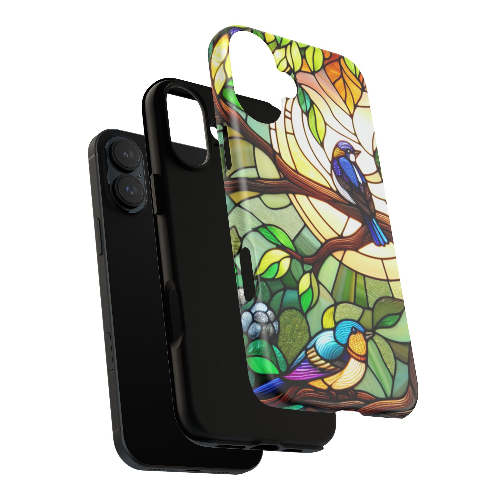 Stained Glass Effect Bird Phone Case, Floral Design Case, Birthday Gift for Her, Nature Esthetic, Sun Design,  iPhone 11 12 13 14 15 16