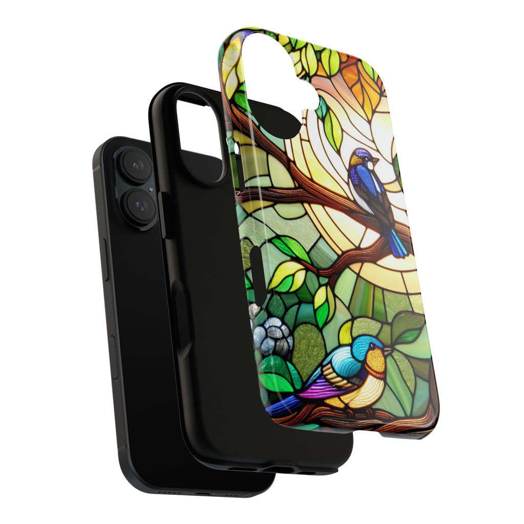 Stained Glass Effect Bird Phone Case, Floral Design Case, Birthday Gift for Her, Nature Esthetic, Sun Design,  iPhone 11 12 13 14 15 16