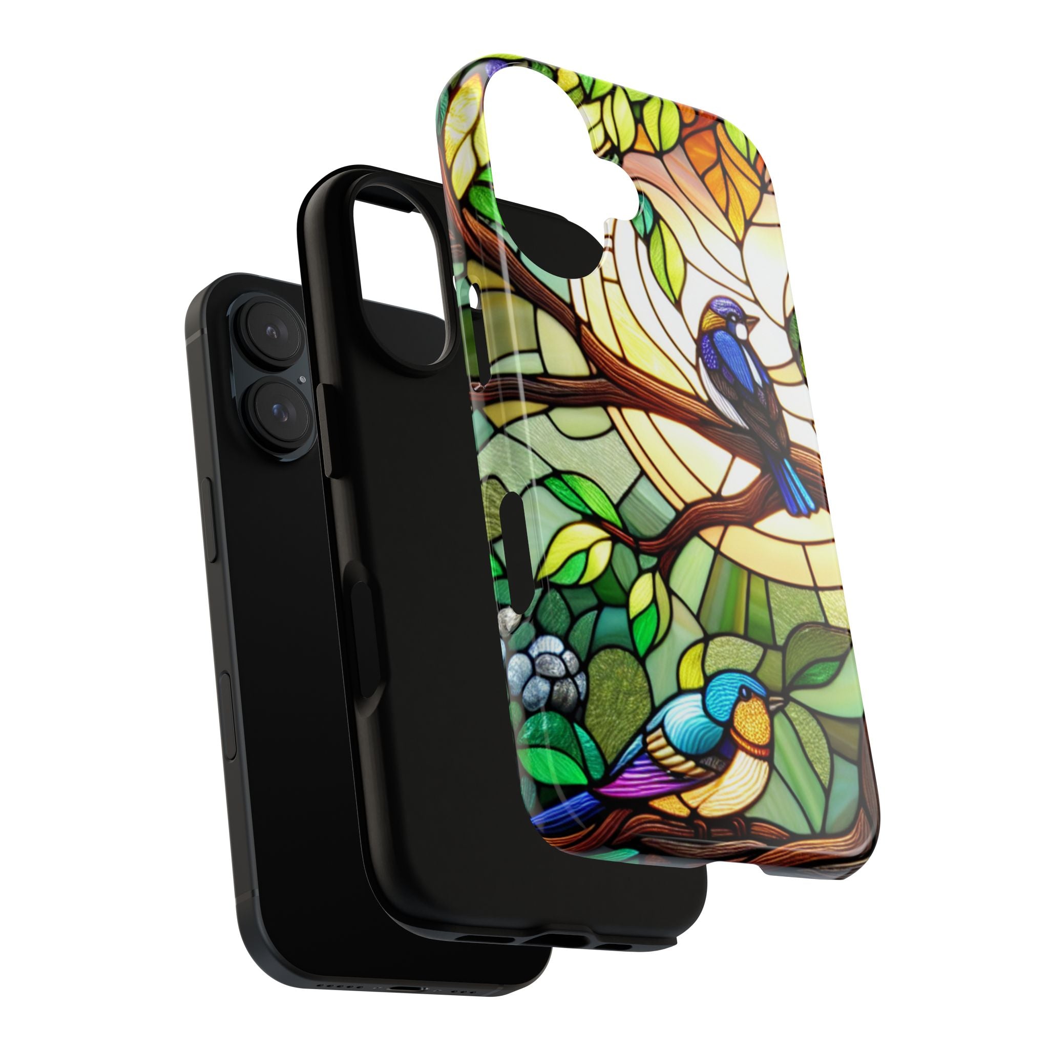 Stained Glass Effect Bird Phone Case, Floral Design Case, Birthday Gift for Her, Nature Esthetic, Sun Design,  iPhone 11 12 13 14 15 16