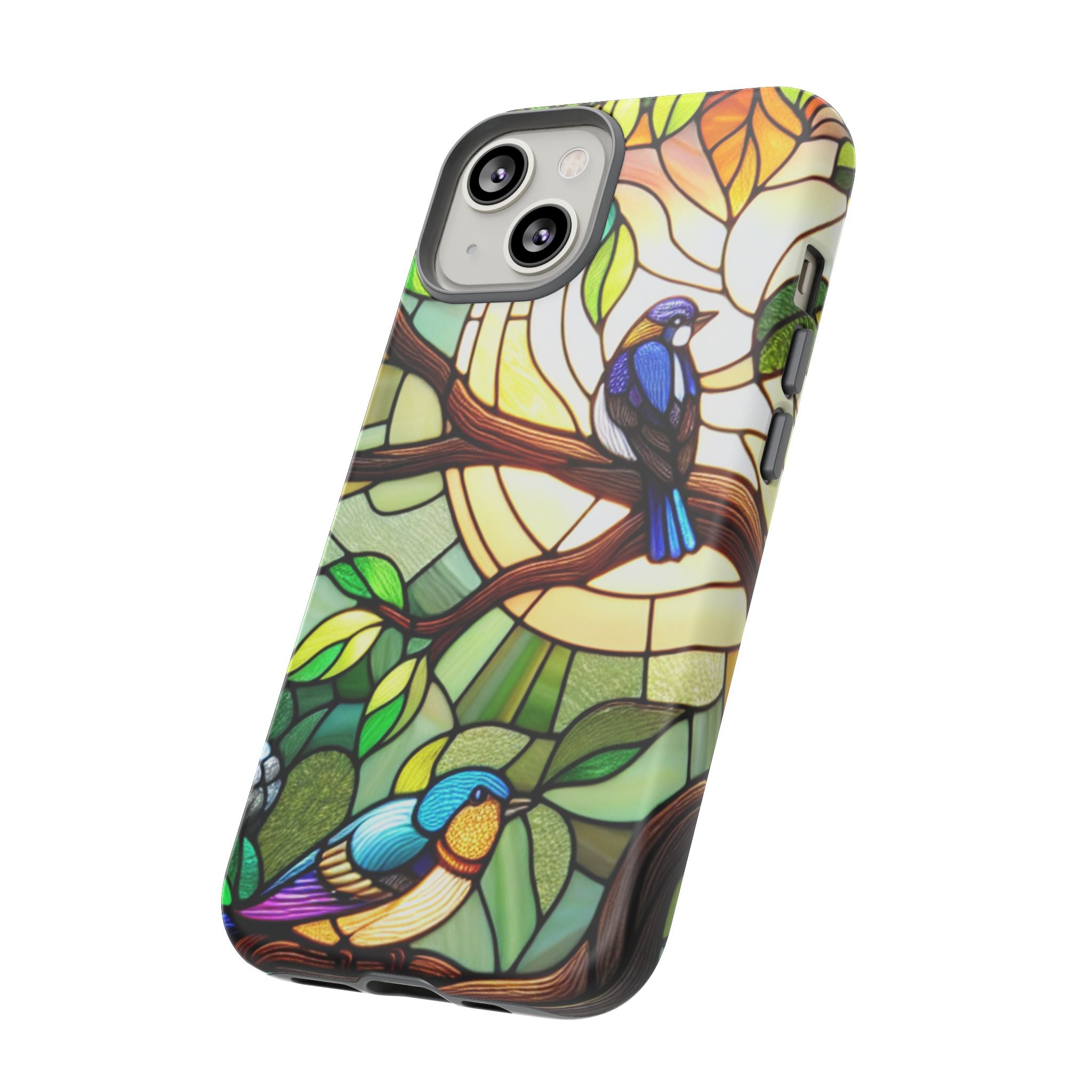 Stained Glass Effect Bird Phone Case, Floral Design Case, Birthday Gift for Her, Nature Esthetic, Sun Design,  iPhone 11 12 13 14 15 16