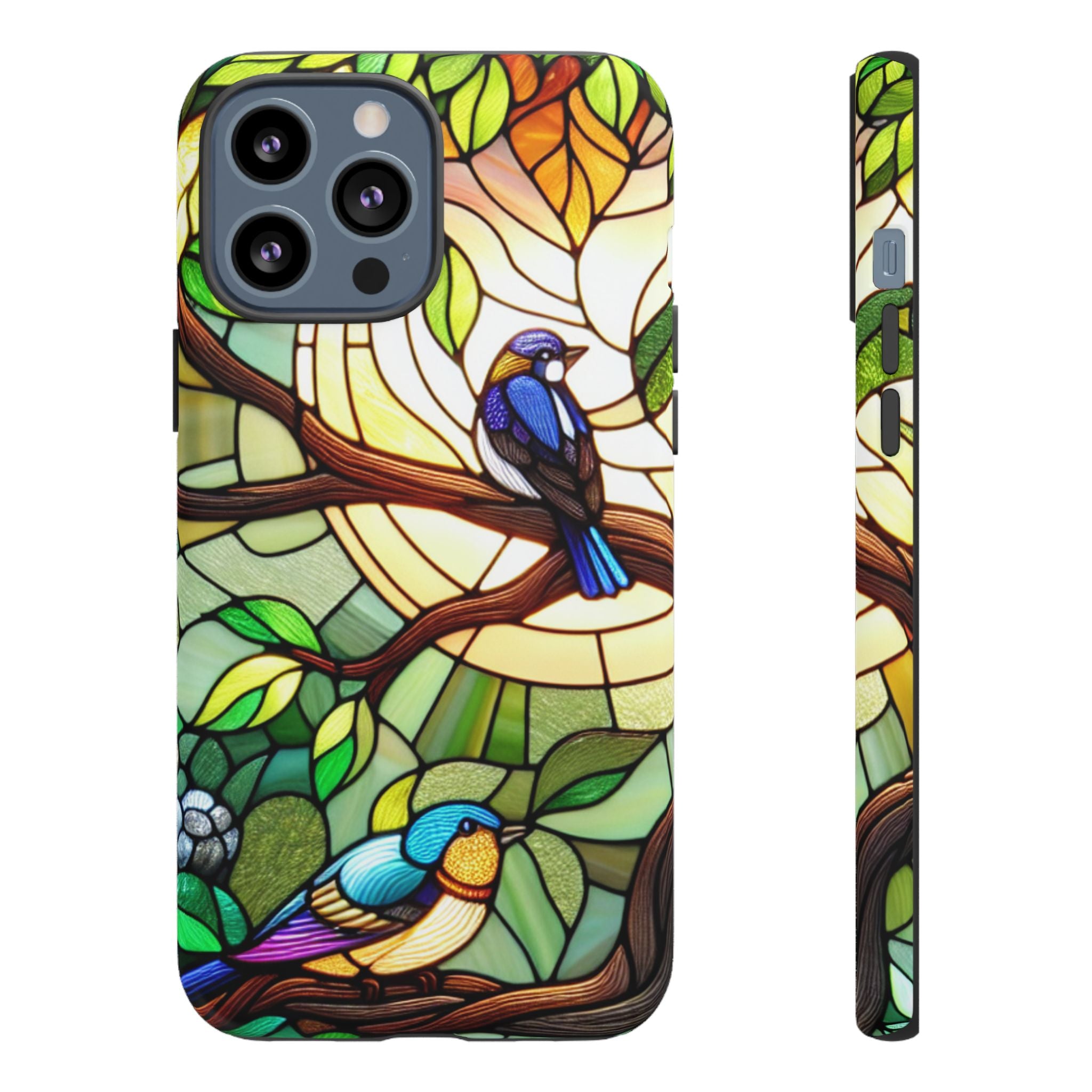 Stained Glass Effect Bird Phone Case, Floral Design Case, Birthday Gift for Her, Nature Esthetic, Sun Design,  iPhone 11 12 13 14 15 16