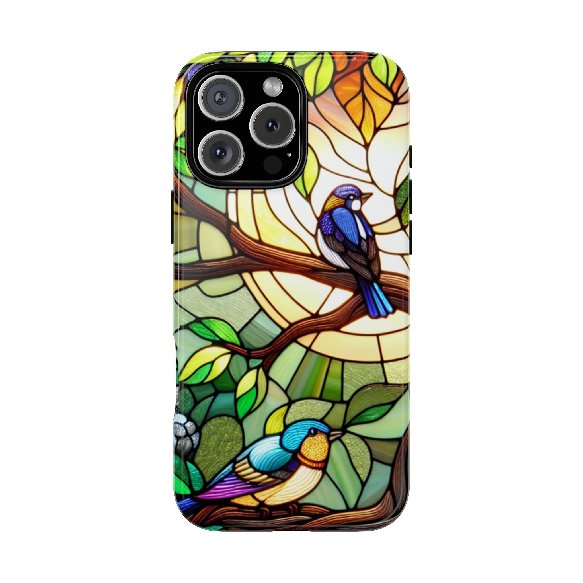 Stained Glass Effect Bird Phone Case, Floral Design Case, Birthday Gift for Her, Nature Esthetic, Sun Design,  iPhone 11 12 13 14 15 16