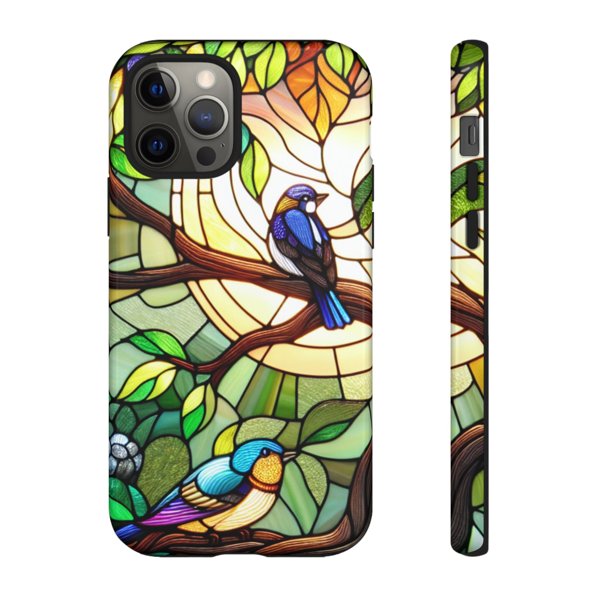 Stained Glass Effect Bird Phone Case, Floral Design Case, Birthday Gift for Her, Nature Esthetic, Sun Design,  iPhone 11 12 13 14 15 16