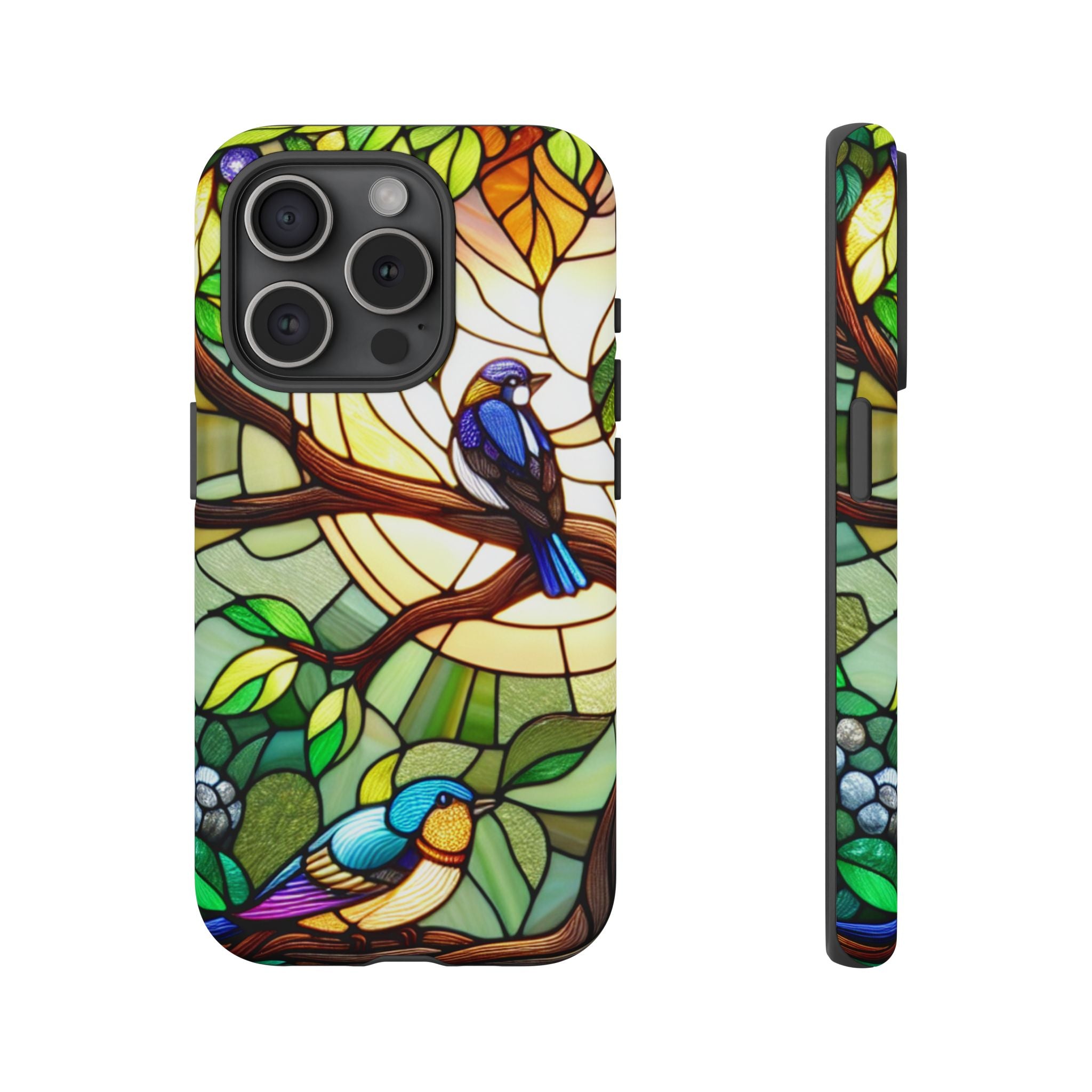 Stained Glass Effect Bird Phone Case, Floral Design Case, Birthday Gift for Her, Nature Esthetic, Sun Design,  iPhone 11 12 13 14 15 16