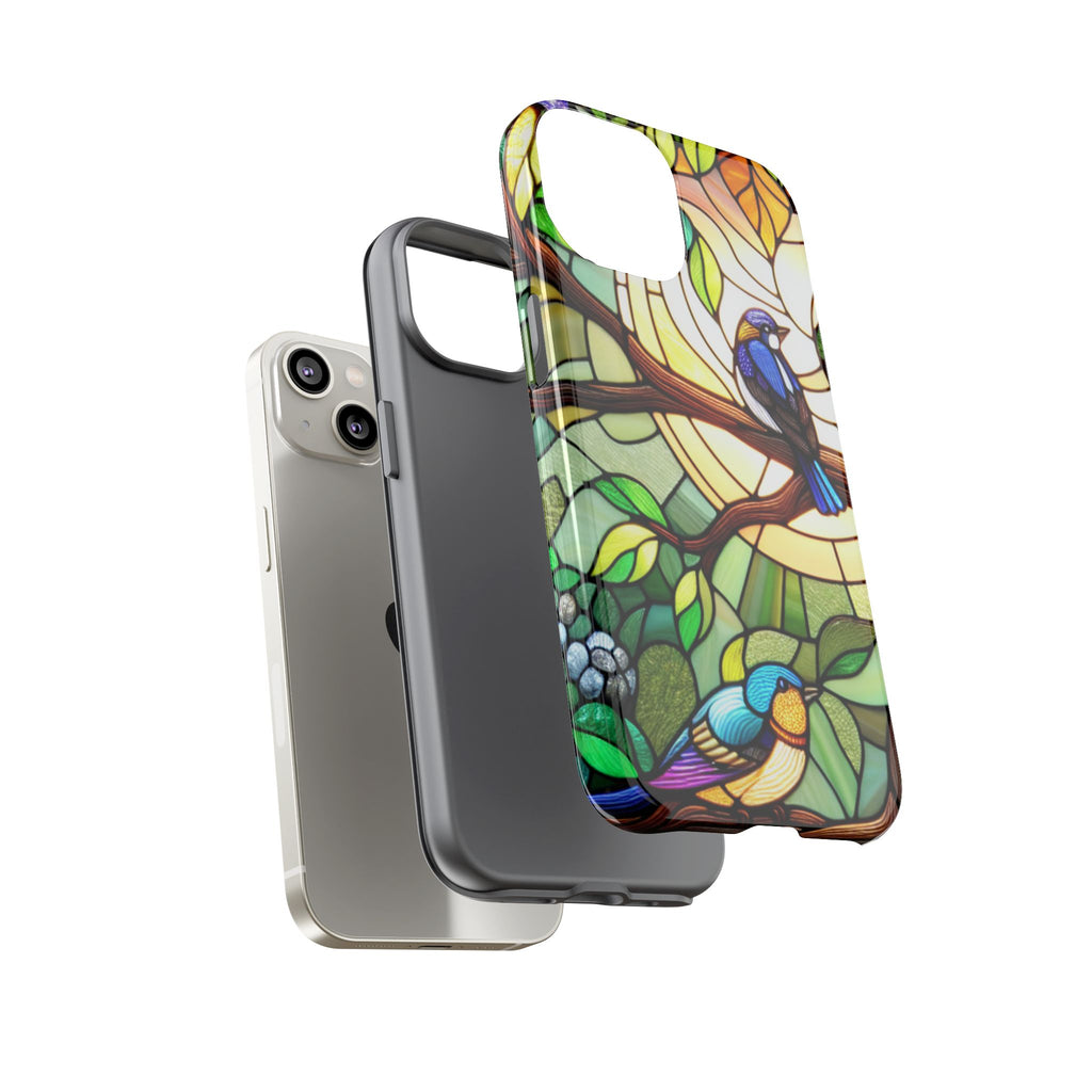 Stained Glass Effect Bird Phone Case, Floral Design Case, Birthday Gift for Her, Nature Esthetic, Sun Design,  iPhone 11 12 13 14 15 16